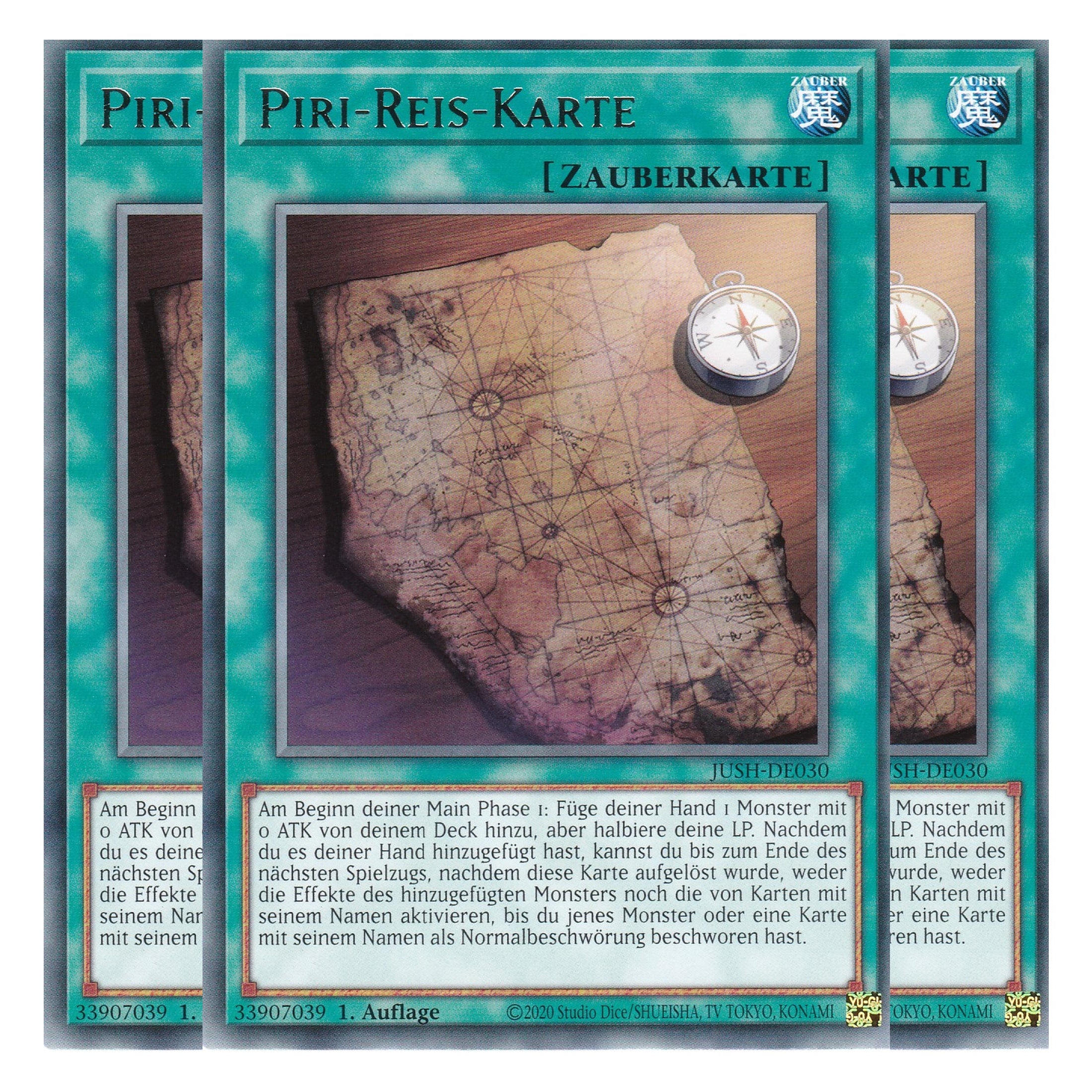 Piri-Reis-Karte - JUSH-DE030 - Rare - Deutsch - 1. Auflage - Justice Hunters - Playset (3 Kopien) - Yu-Gi-Oh!