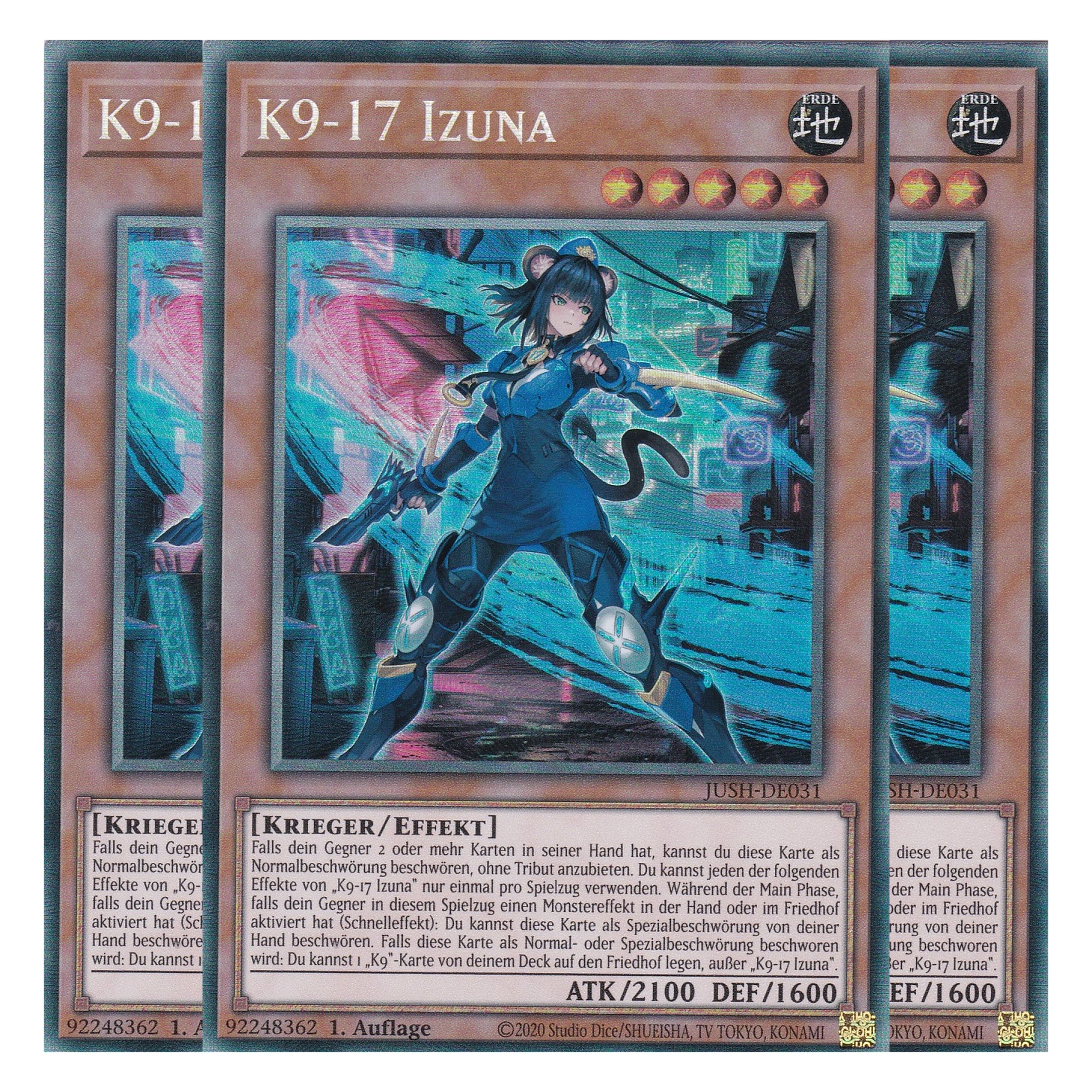 K9-17 Izuna - JUSH-DE031 - Collector’s Rare - Deutsch - 1. Auflage - Justice Hunters - Playset (3 Kopien) - Yu-Gi-Oh!