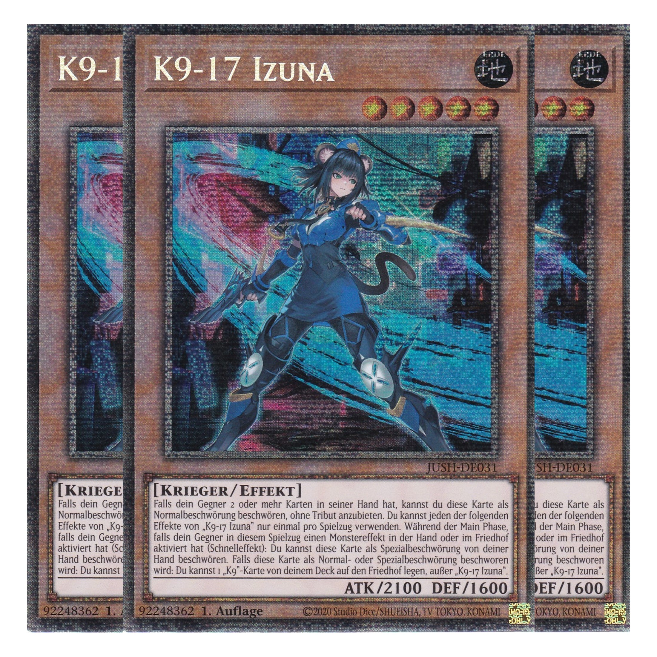 K9-17 Izuna - JUSH-DE031 - Starlight Rare - Deutsch - 1. Auflage - Justice Hunters - Playset (3 Kopien) - Yu-Gi-Oh!