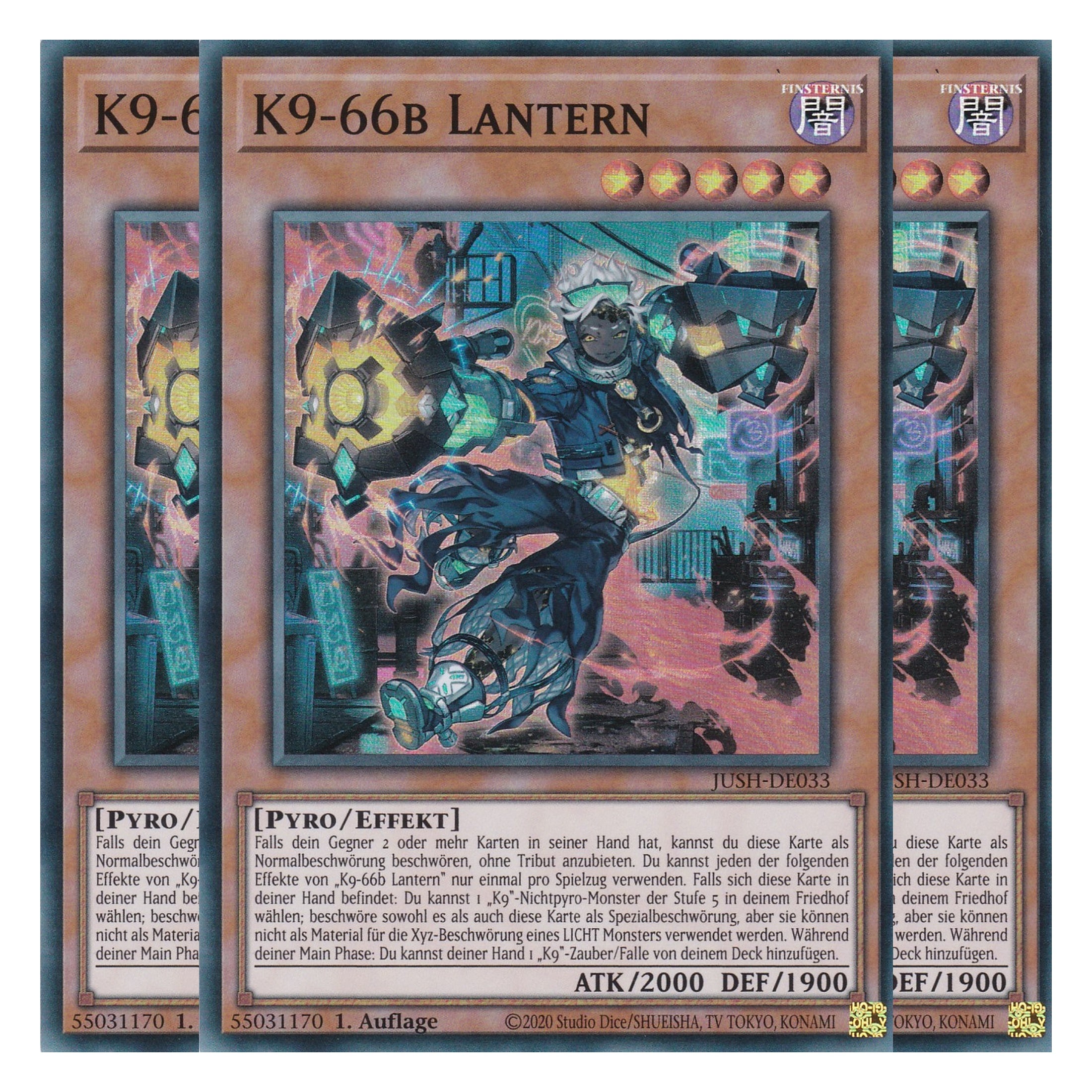 K9-66b Lantern - JUSH-DE033 - Super Rare - Deutsch - 1. Auflage - Justice Hunters - Playset (3 Kopien) - Yu-Gi-Oh!