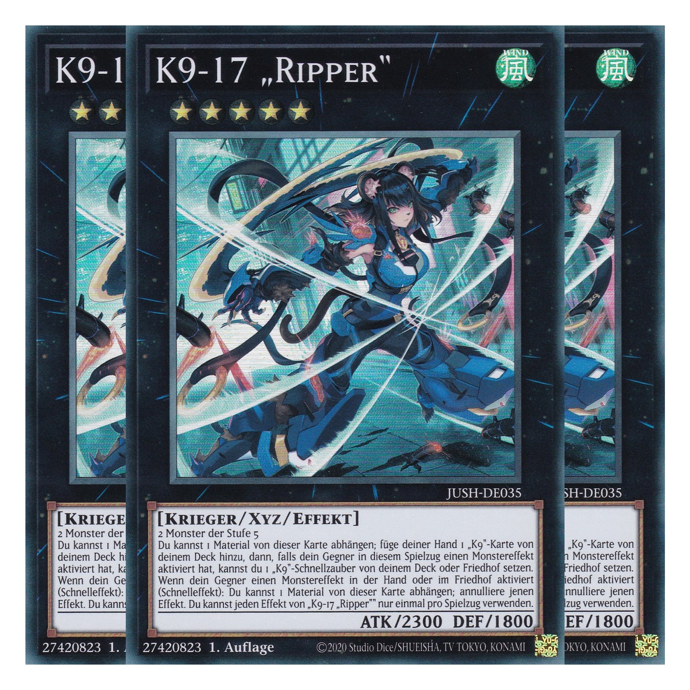 K9-17 „Ripper“ - JUSH-DE035 - Super Rare - Deutsch - 1. Auflage - Justice Hunters - Playset (3 Kopien) - Yu-Gi-Oh!
