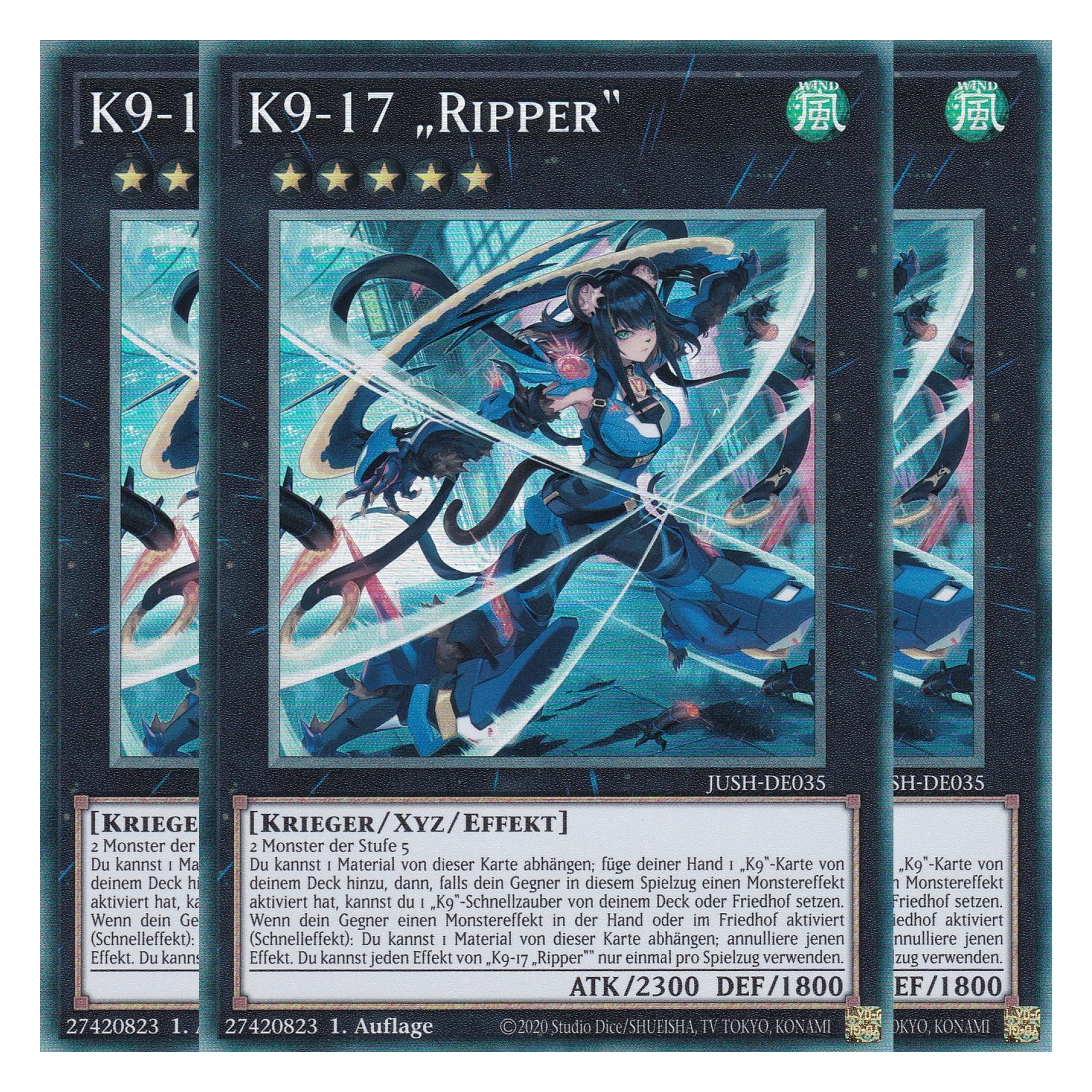 K9-17 „Ripper“ - JUSH-DE035 - Collector’s Rare - Deutsch - 1. Auflage - Justice Hunters - Playset (3 Kopien) - Yu-Gi-Oh!