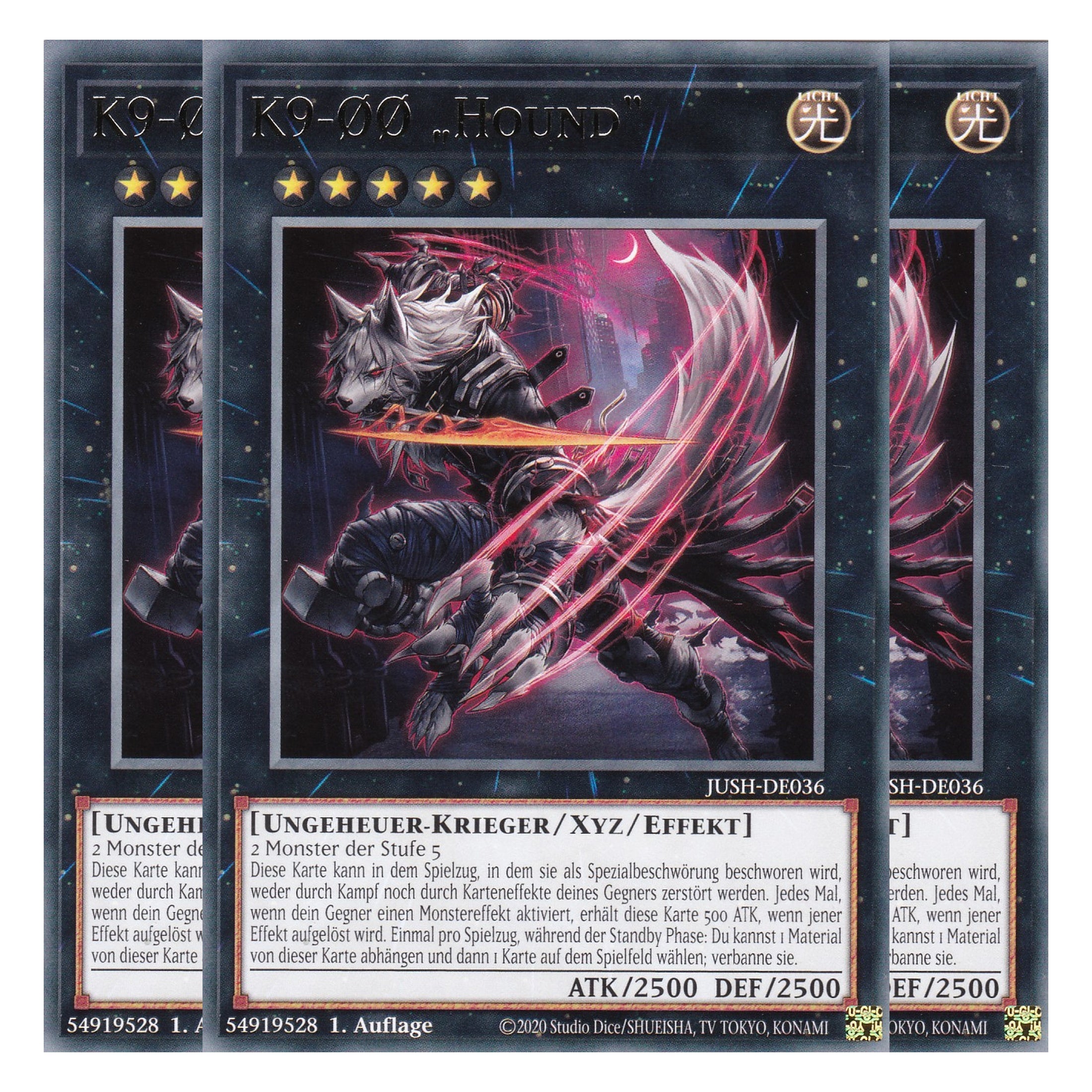 K9-ØØ „Hound“ - JUSH-DE036 - Rare - Deutsch - 1. Auflage - Justice Hunters - Playset (3 Kopien) - Yu-Gi-Oh!