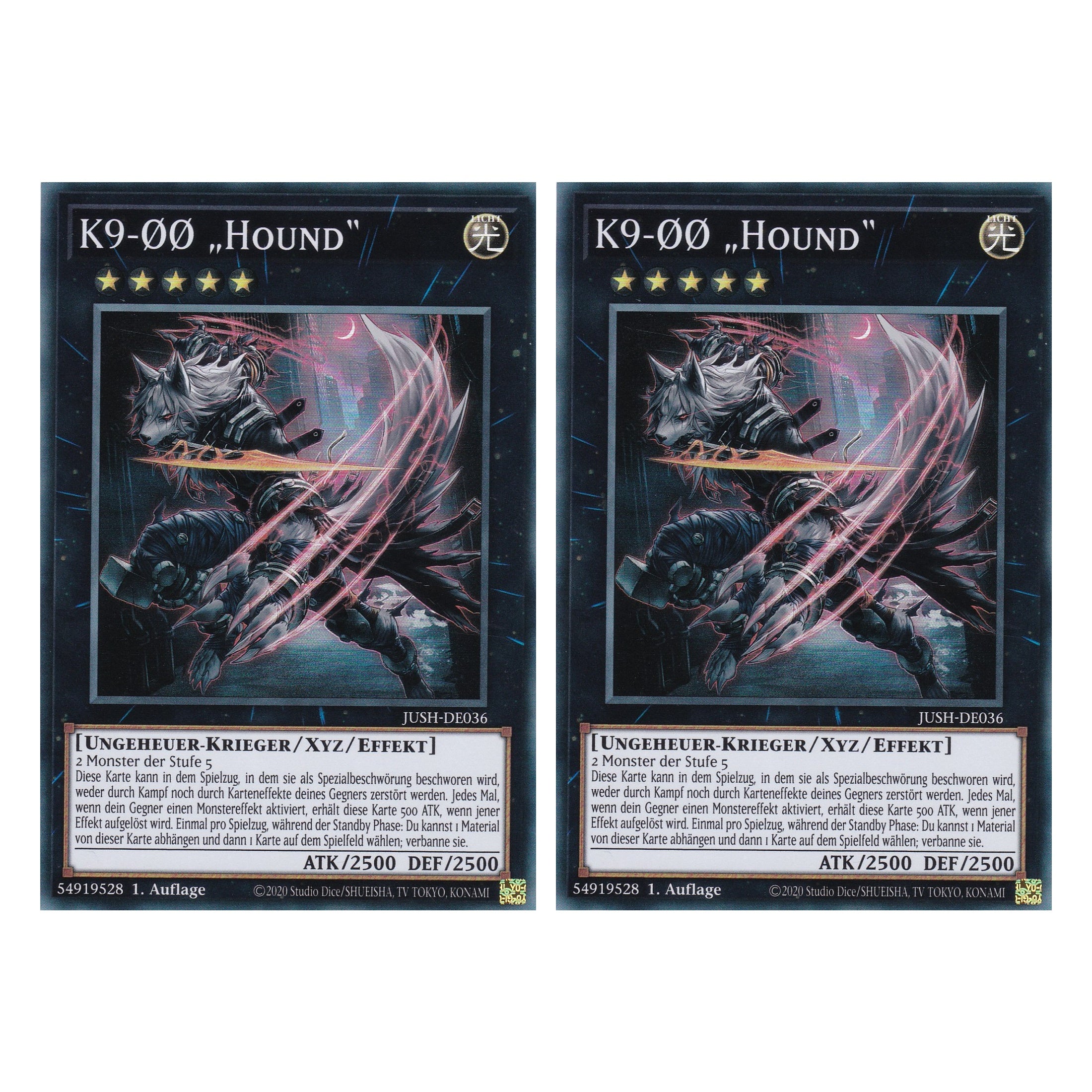 K9-ØØ „Hound“ - JUSH-DE036 - Super Rare - Deutsch - 1. Auflage - Justice Hunters - Duo Set (2 Stück) - Yu-Gi-Oh!