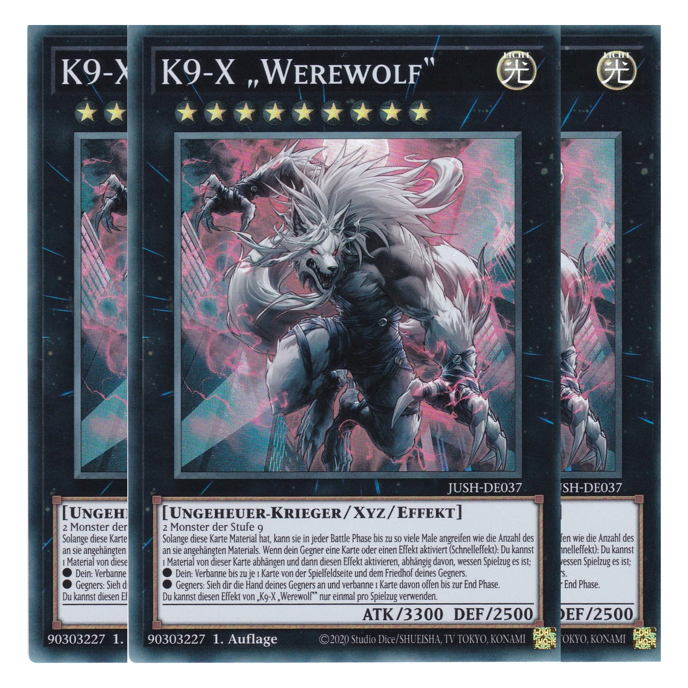 K9-X „Werewolf“ - JUSH-DE037 - Super Rare - Deutsch - 1. Auflage - Justice Hunters - Playset (3 Kopien) - Yu-Gi-Oh!