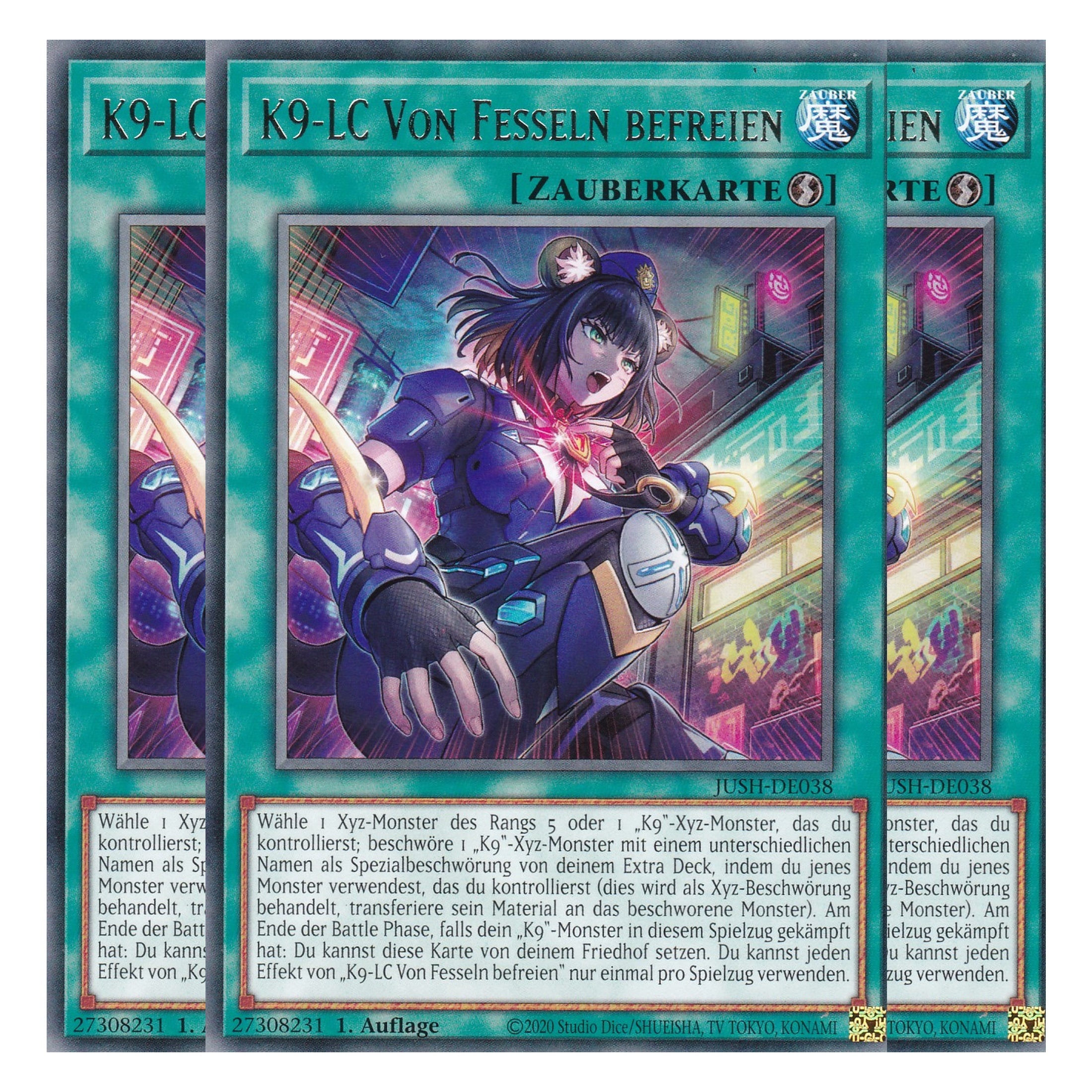 K9-LC Release Restraint - JUSH-DE038 - Rare - Deutsch - 1. Auflage - Justice Hunters - Playset (3 Kopien) - Yu-Gi-Oh!