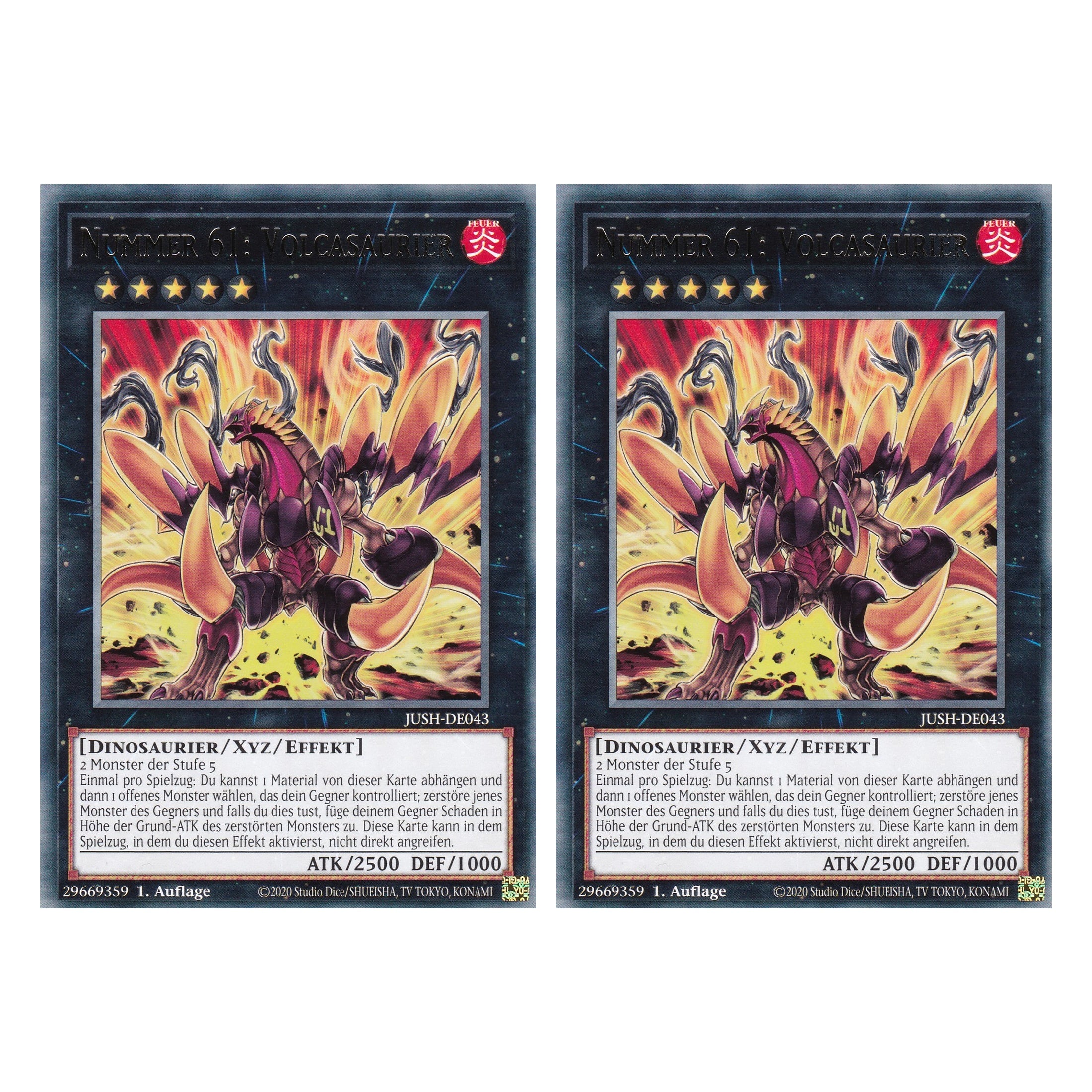 Nummer 61: Volcasaurier - JUSH-DE043 - Rare - Deutsch - 1. Auflage - Justice Hunters - Duo Set (2 Stück) - Yu-Gi-Oh!