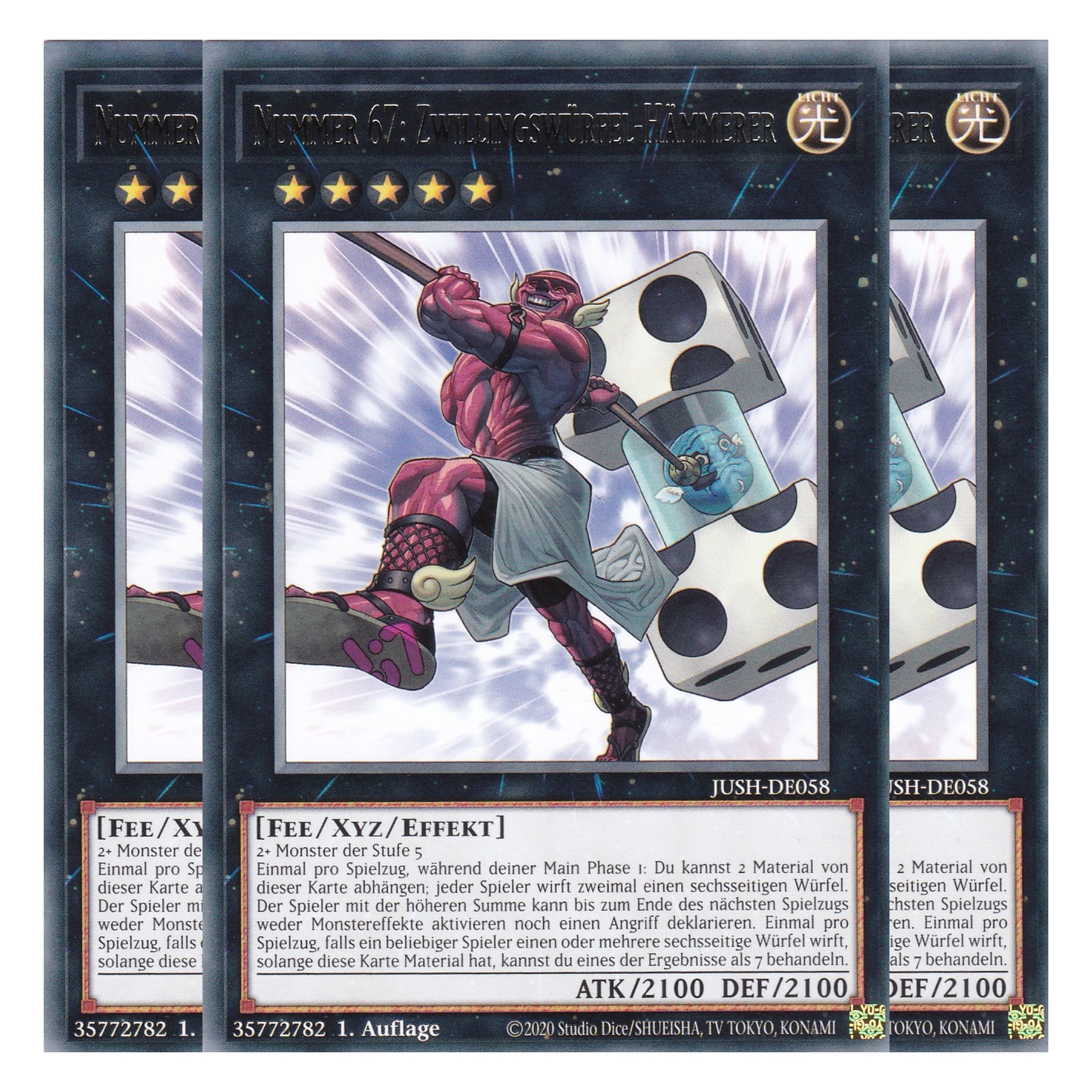Nummer 67: Zwillingswürfel-Hämmerer - JUSH-DE058 - Rare - Deutsch - 1. Auflage - Justice Hunters - Playset (3 Kopien) - Yu-Gi-Oh!