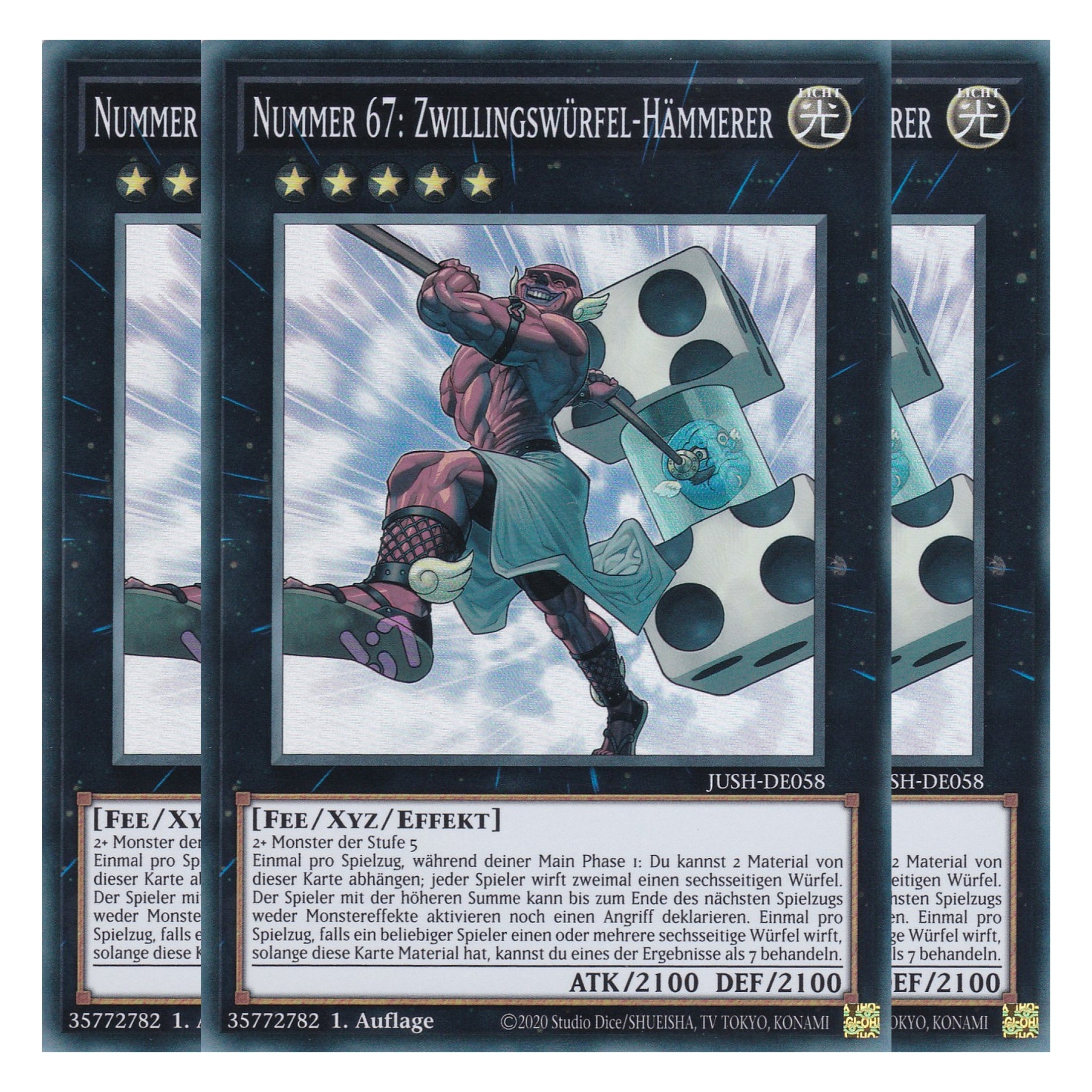 Nummer 67: Zwillingswürfel-Hämmerer - JUSH-DE058 - Super Rare - Deutsch - 1. Auflage - Justice Hunters - Playset (3 Kopien) - Yu-Gi-Oh!