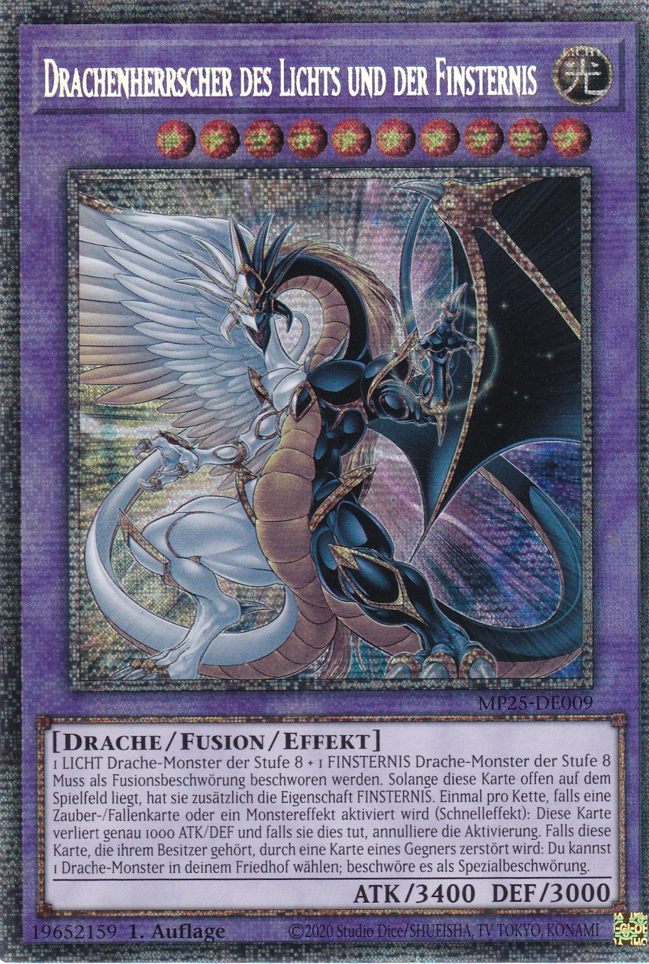 Drachenherrscher des Lichts und der Finsternis  – MP25-DE009 – Starlight Rare – 1. Auflage – Deutsch – 2025 Mega-Pack Tin