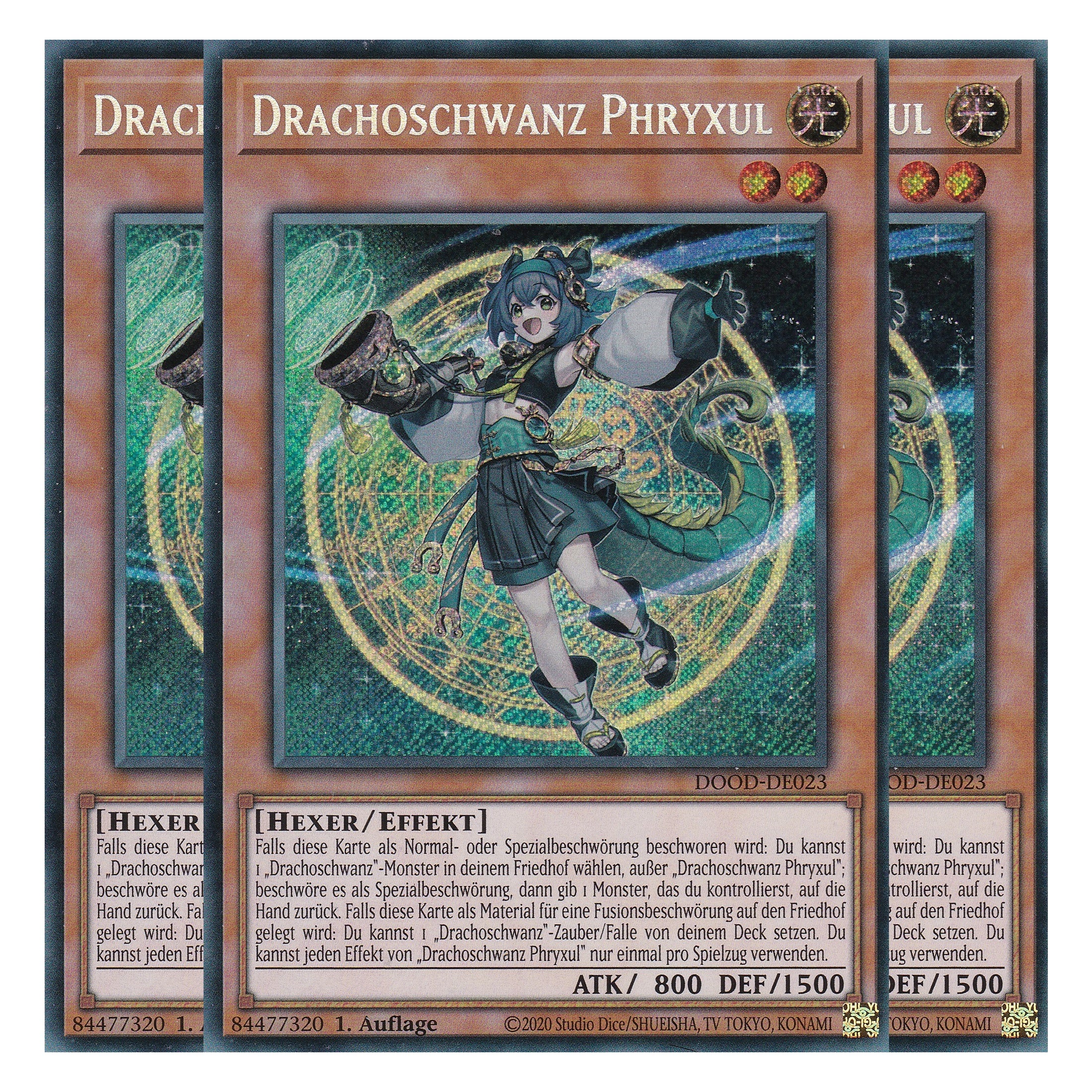 Drachoschwanz Phryxul - DOOD-DE023 - Secret Rare - Deutsch - 1. Auflage - Doom of Dimensions - Playset (3 Kopien) - Yu-Gi-Oh!