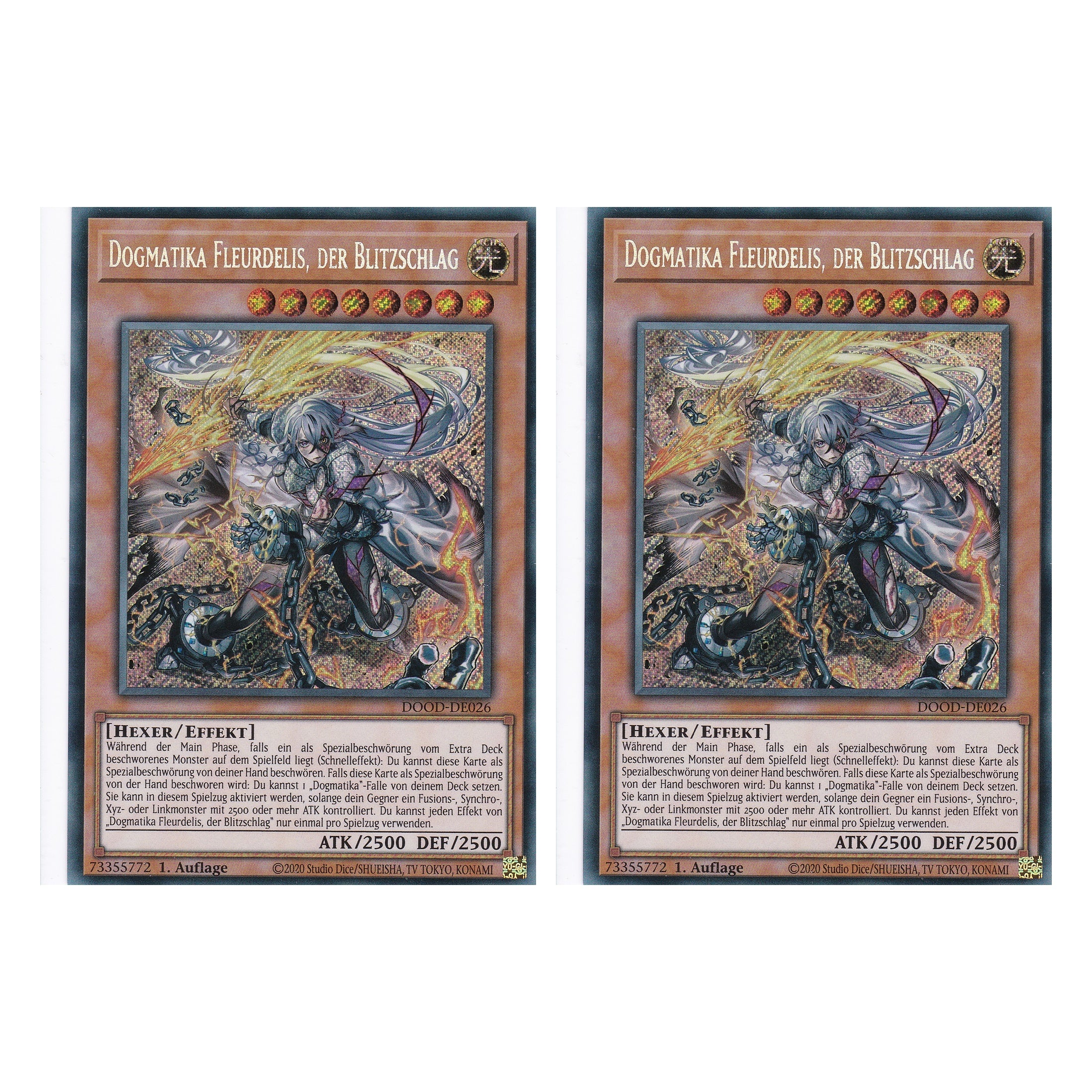 Dogmatika Fleurdelis, der Blitzschlag - DOOD-DE026 - Secret Rare - Deutsch - 1. Auflage - Doom of Dimensions - Duo Set (2 Stück) - Yu-Gi-Oh!