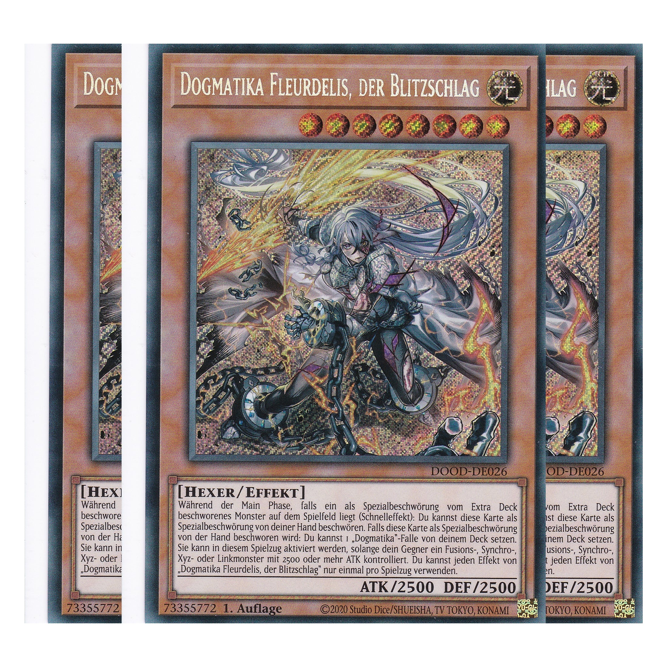 Dogmatika Fleurdelis, der Blitzschlag - DOOD-DE026 - Secret Rare - Deutsch - 1. Auflage - Doom of Dimensions - Playset (3 Kopien) - Yu-Gi-Oh!