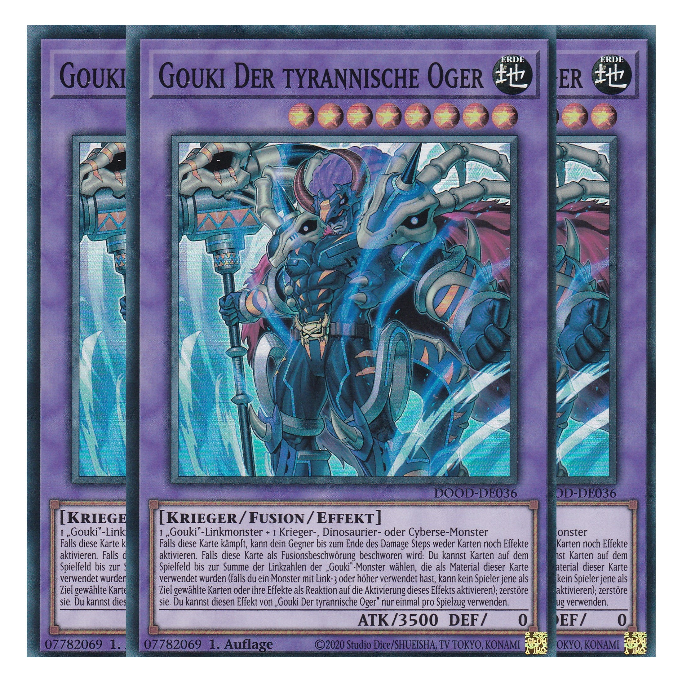 Gouki Der tyrannische Oger - DOOD-DE036 - Super Rare - Deutsch - 1. Auflage - Doom of Dimensions - Playset (3 Kopien) - Yu-Gi-Oh!