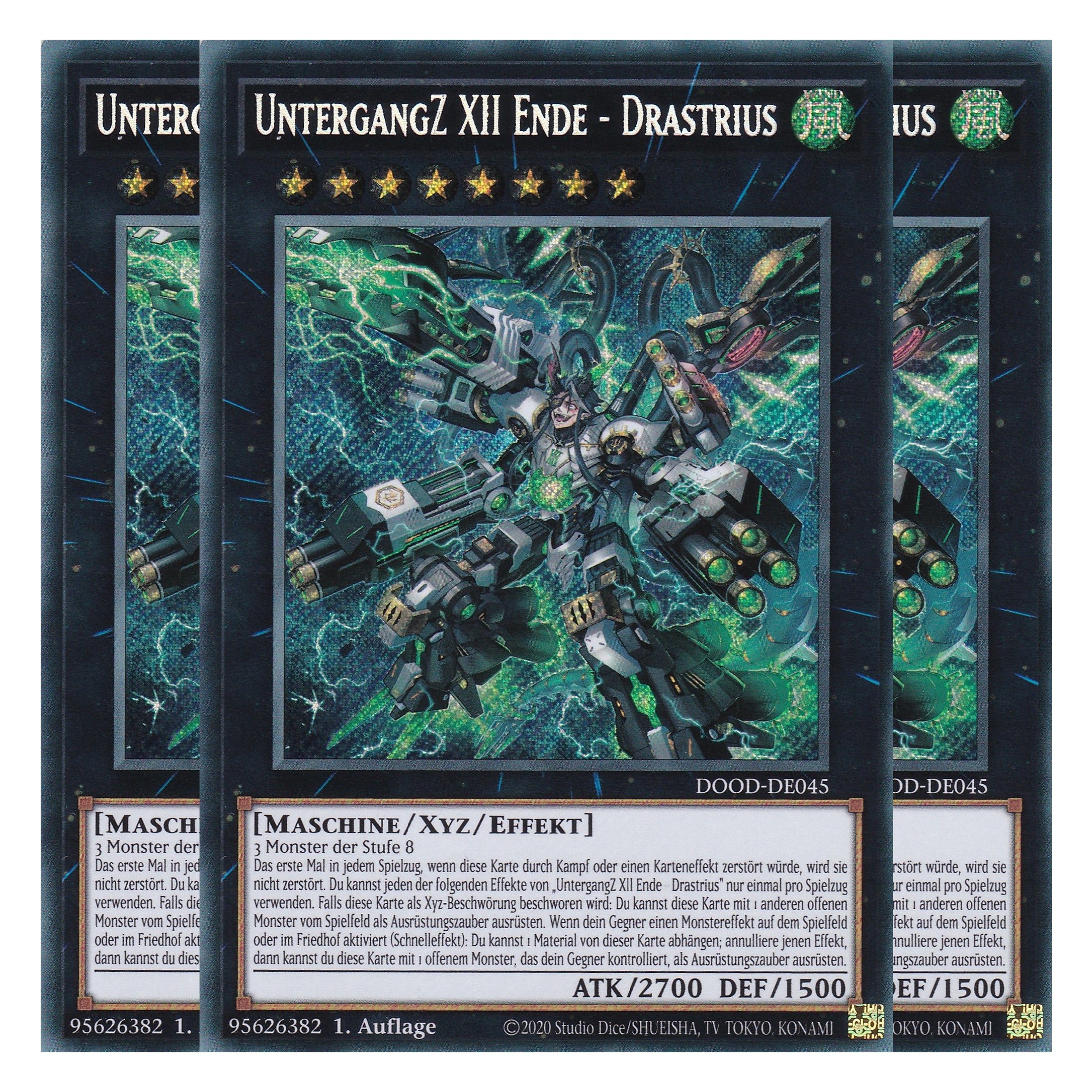 UntergangZ XII Ende - Drastrius - DOOD-DE045 - Secret Rare  - Deutsch - 1. Auflage - Doom of Dimensions - Playset (3 Kopien) - Yu-Gi-Oh!