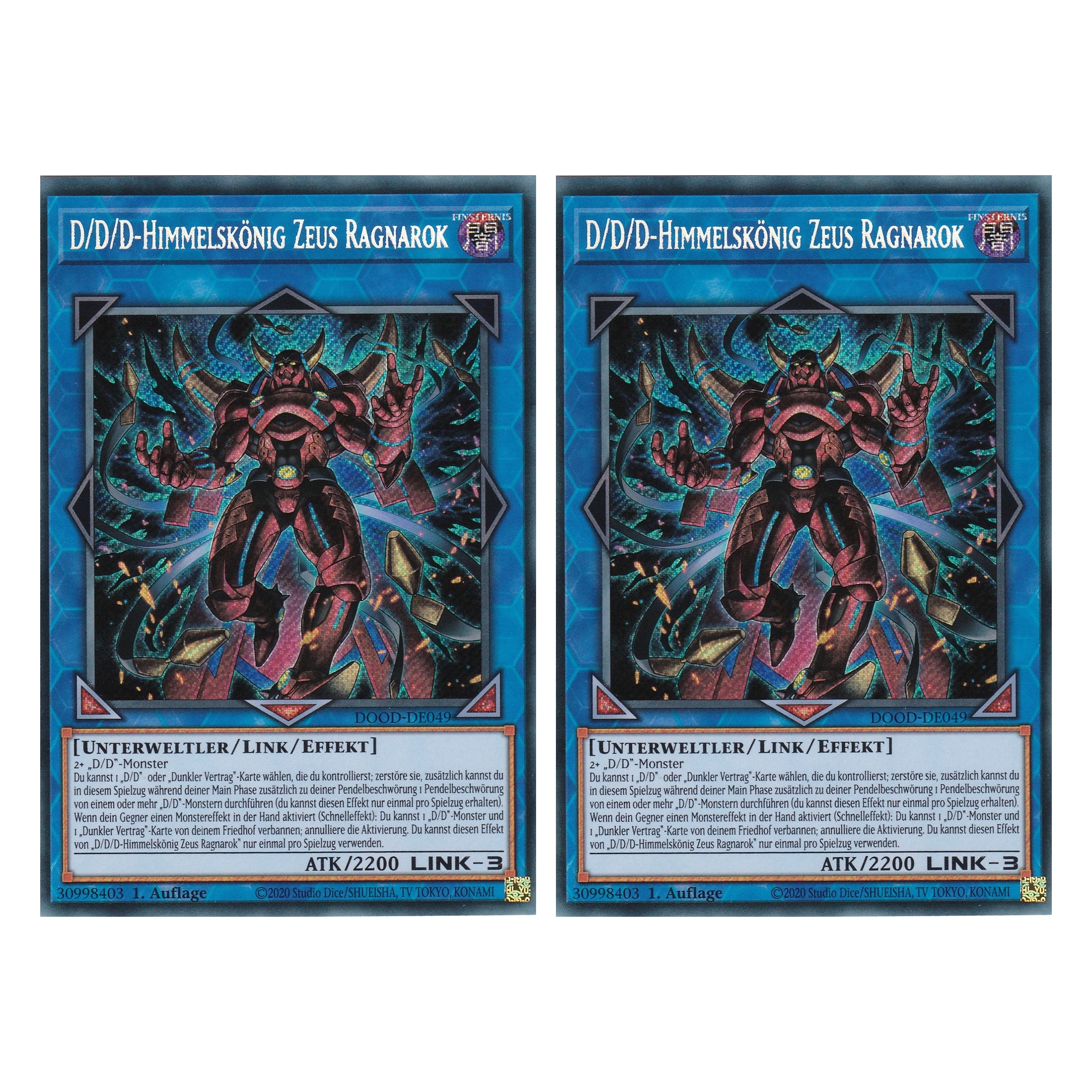 D/D/D-Himmelskönig Zeus Ragnarok - DOOD-DE049 - Secret Rare - Deutsch - 1. Auflage - Doom of Dimensions - Duo Set (2 Stück) - Yu-Gi-Oh!