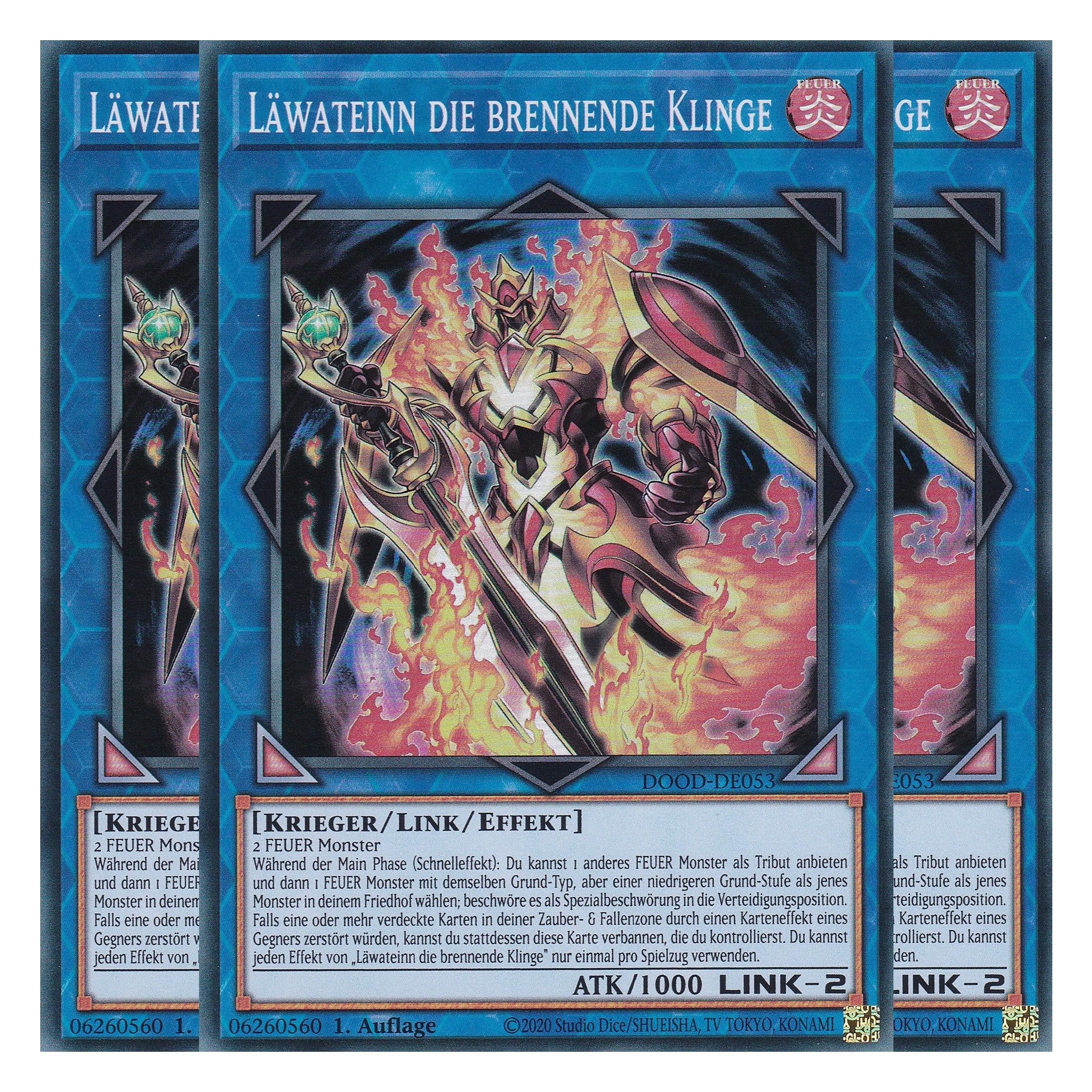 Läwateinn die brennende Klinge - DOOD-DE053 - Super Rare - Deutsch - 1. Auflage - Doom of Dimensions - Playset (3 Kopien) - Yu-Gi-Oh!