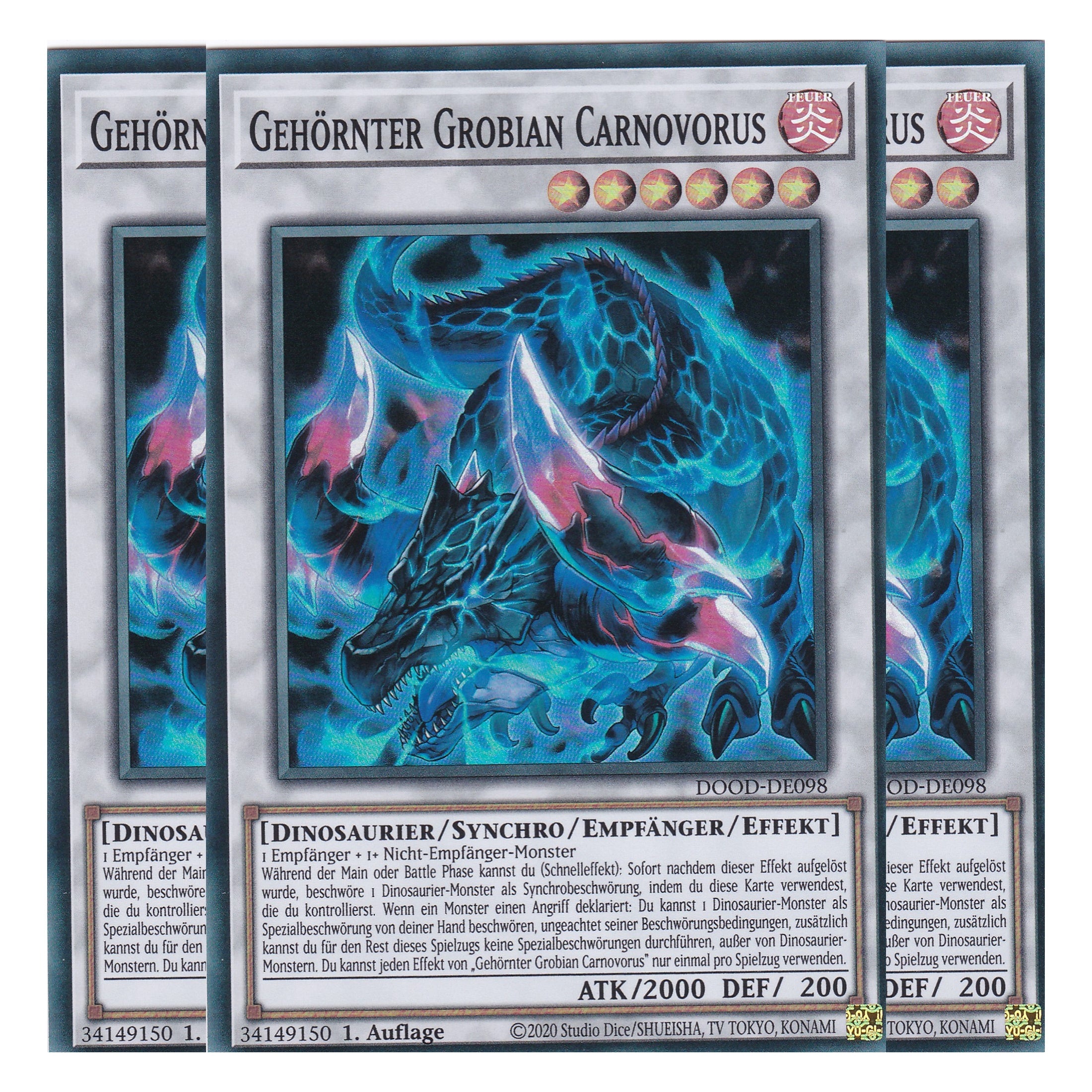 Gehörnter Grobian Carnovorus - DOOD-DE098 - Super Rare - Deutsch - 1. Auflage - Doom of Dimensions - Playset (3 Kopien) - Yu-Gi-Oh!