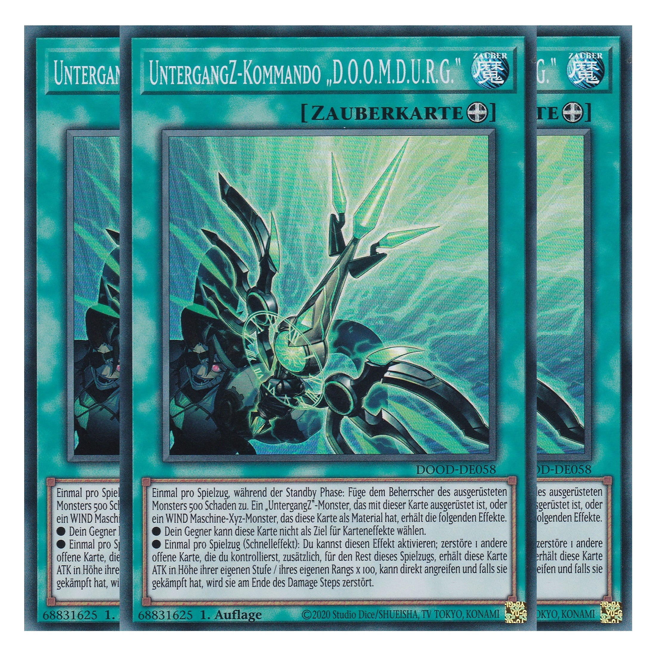 UntergangZ-Kommando „D.O.O.M.D.U.R.G.“ - DOOD-DE058 - Super Rare - Deutsch - 1. Auflage - Doom of Dimensions - Playset (3 Kopien) - Yu-Gi-Oh!