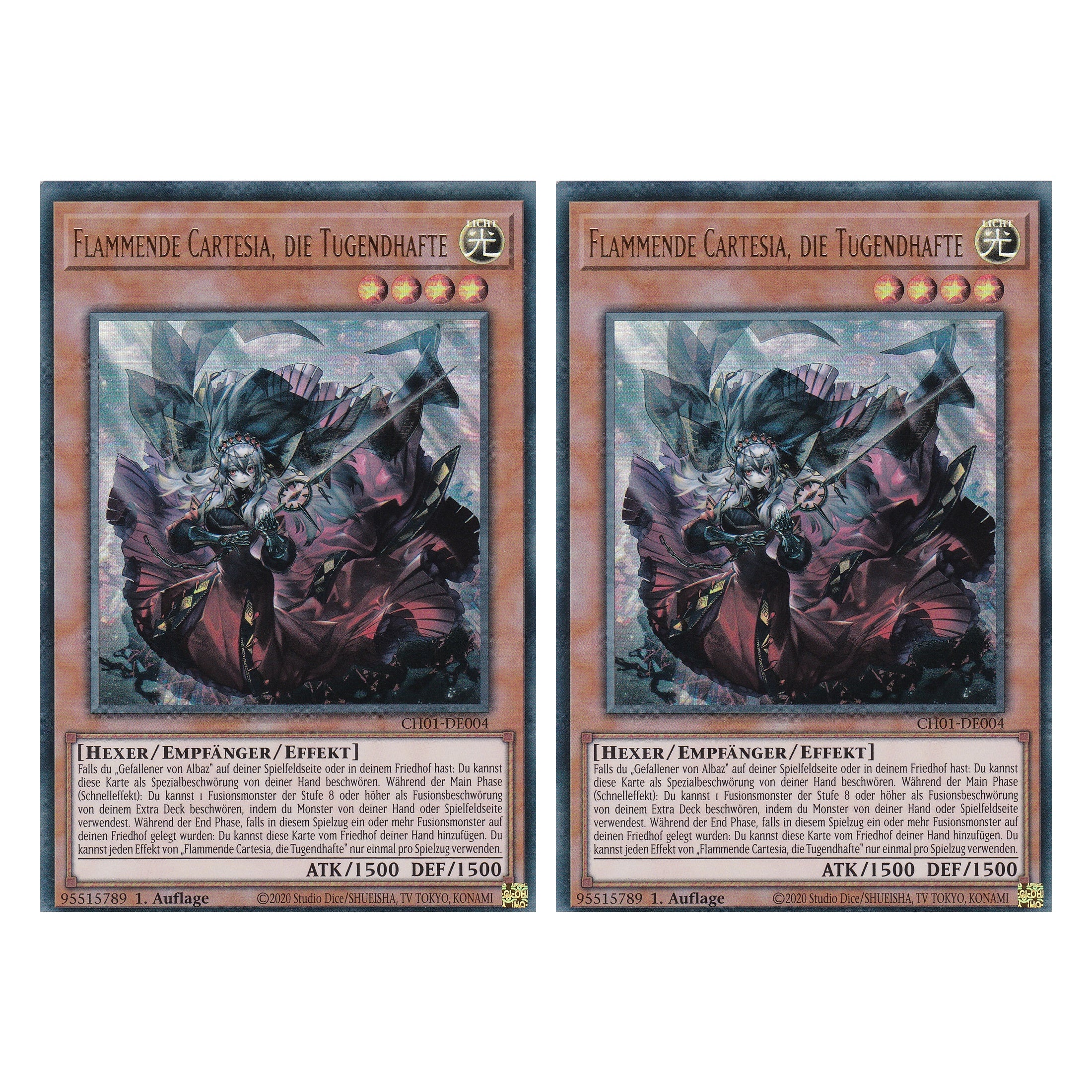 Flammende Cartesia, die Tugendhafte - CH01-DE004 - Ultra Rare - Deutsch - 1. Auflage - The Chronicles Deck: The Fallen & The Virtuous - Duo Set (2 Stück) - Yugioh