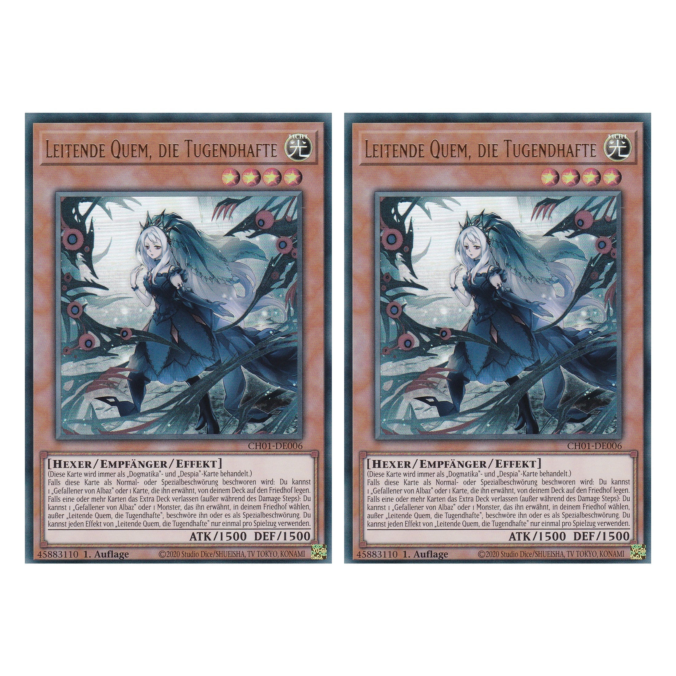 Leitende Quem, die Tugendhafte - CH01-DE006 - Ultra Rare - Deutsch - 1. Auflage - The Chronicles Deck: The Fallen & The Virtuous - Duo Set (2 Stück) - Yugioh
