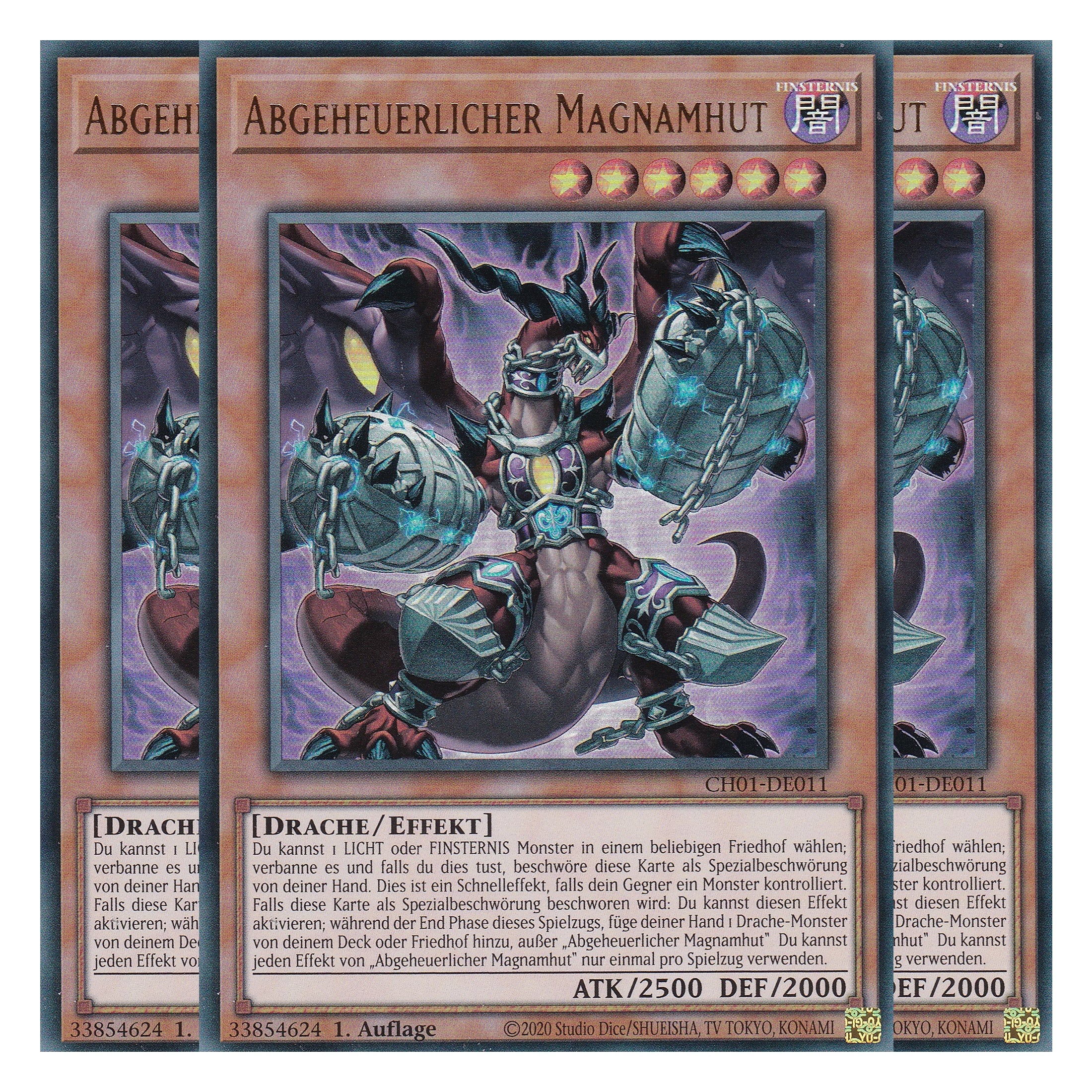 Abgeheuerlicher Magnamhut - CH01-DE011 - Ultra Rare - Deutsch - 1. Auflage - The Chronicles Deck: The Fallen & The Virtuous - Playset (3 Kopien) - Yu-Gi-Oh!