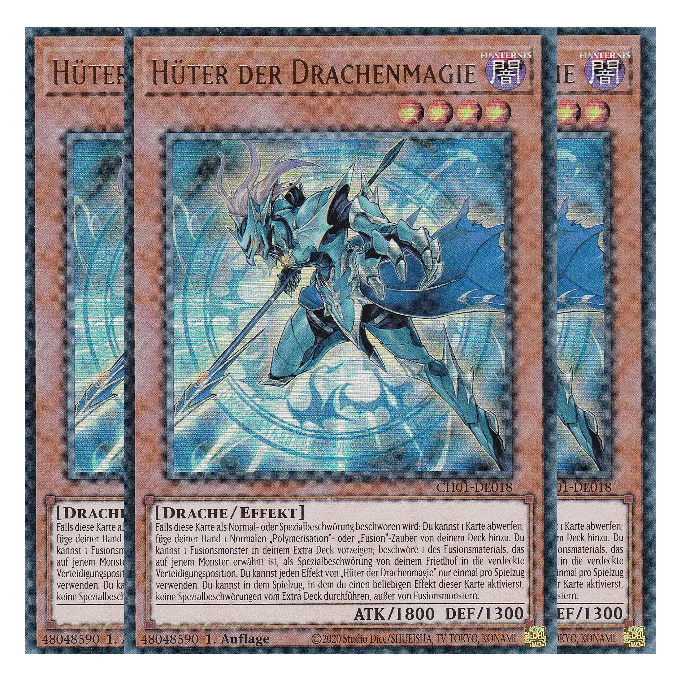 Hüter der Drachenmagie - CH01-DE018 - Ultra Rare - Deutsch - 1. Auflage - The Chronicles Deck: The Fallen & The Virtuous - Playset (3 Kopien) - Yu-Gi-Oh!