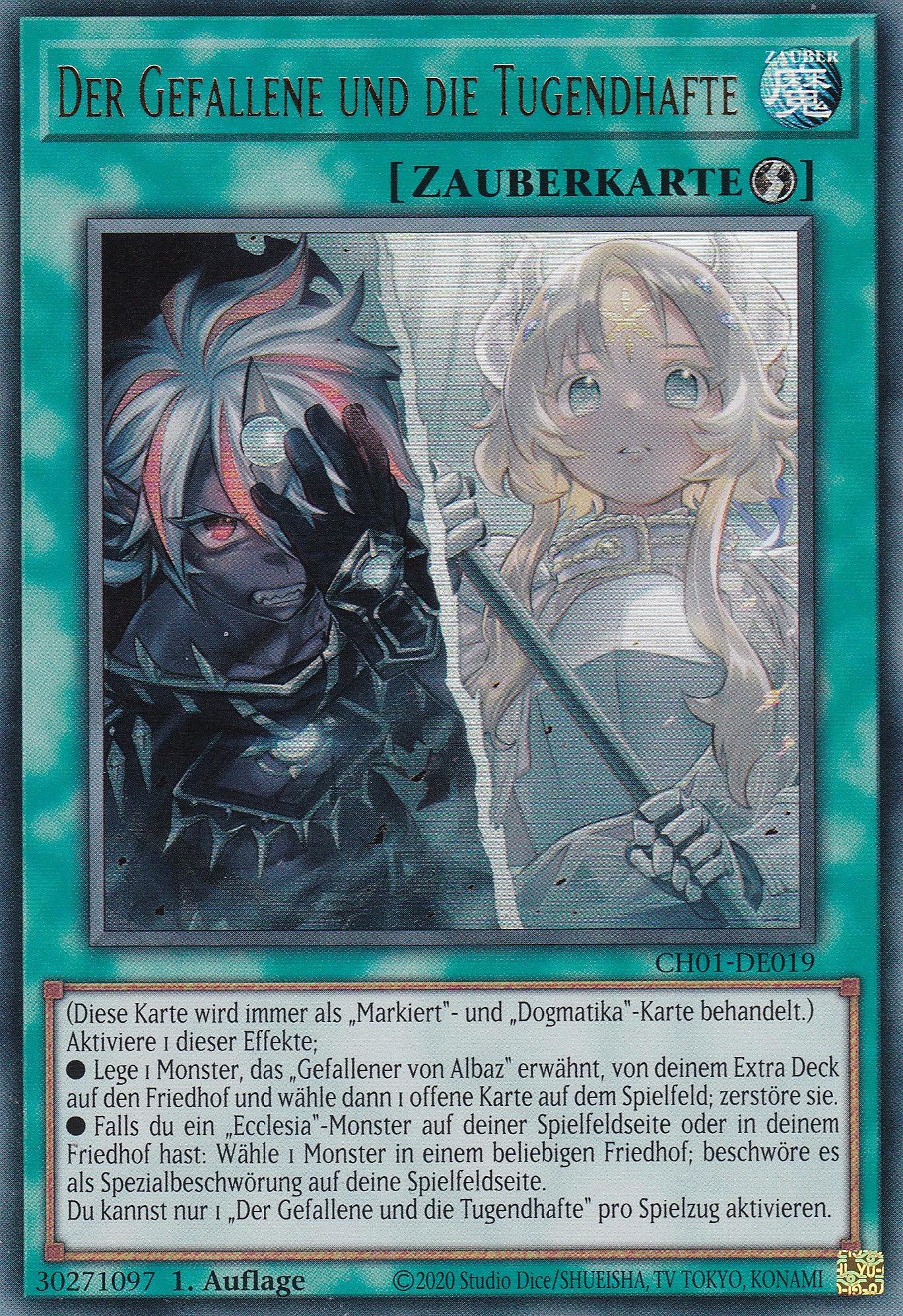 Der Gefallene und die Tugendhafte – CH01-DE019 – Ultra Rare – Deutsch – 1. Auflage – The Chronicles Deck: The Fallen & The Virtuous
