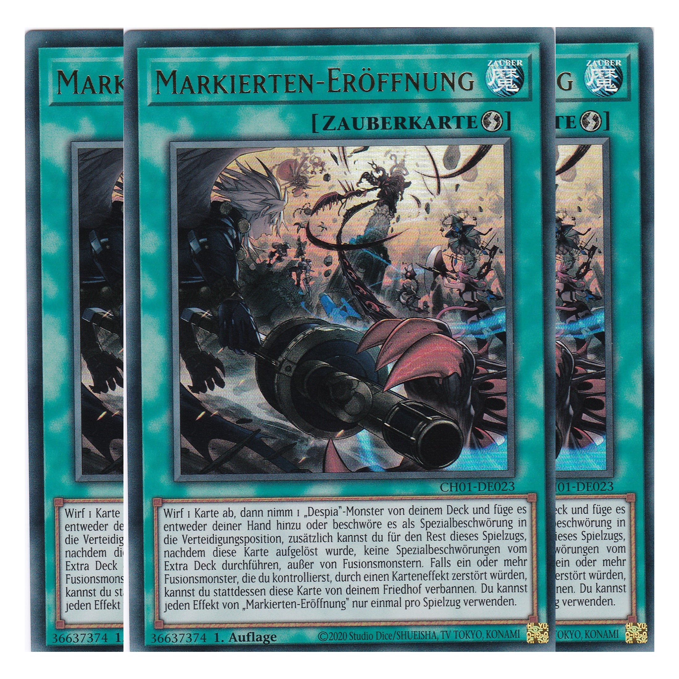 Markierten-Eröffnung - CH01-DE023 - Ultra Rare - Deutsch - 1. Auflage - The Chronicles Deck: The Fallen & The Virtuous - Playset (3 Kopien) - Yu-Gi-Oh!