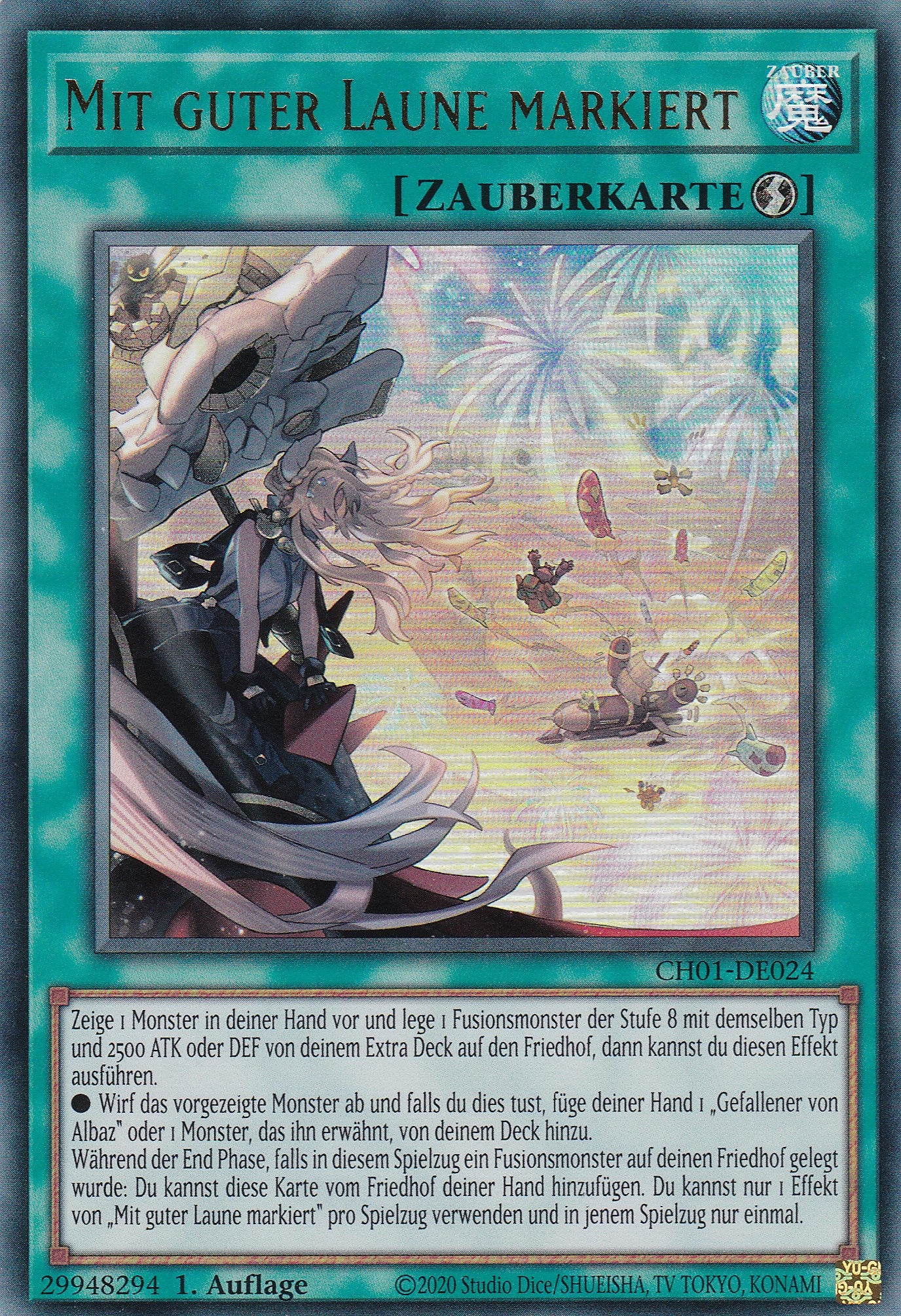 Mit guter Laune markiert – CH01-DE024 – Ultra Rare – Deutsch – 1. Auflage – The Chronicles Deck: The Fallen & The Virtuous