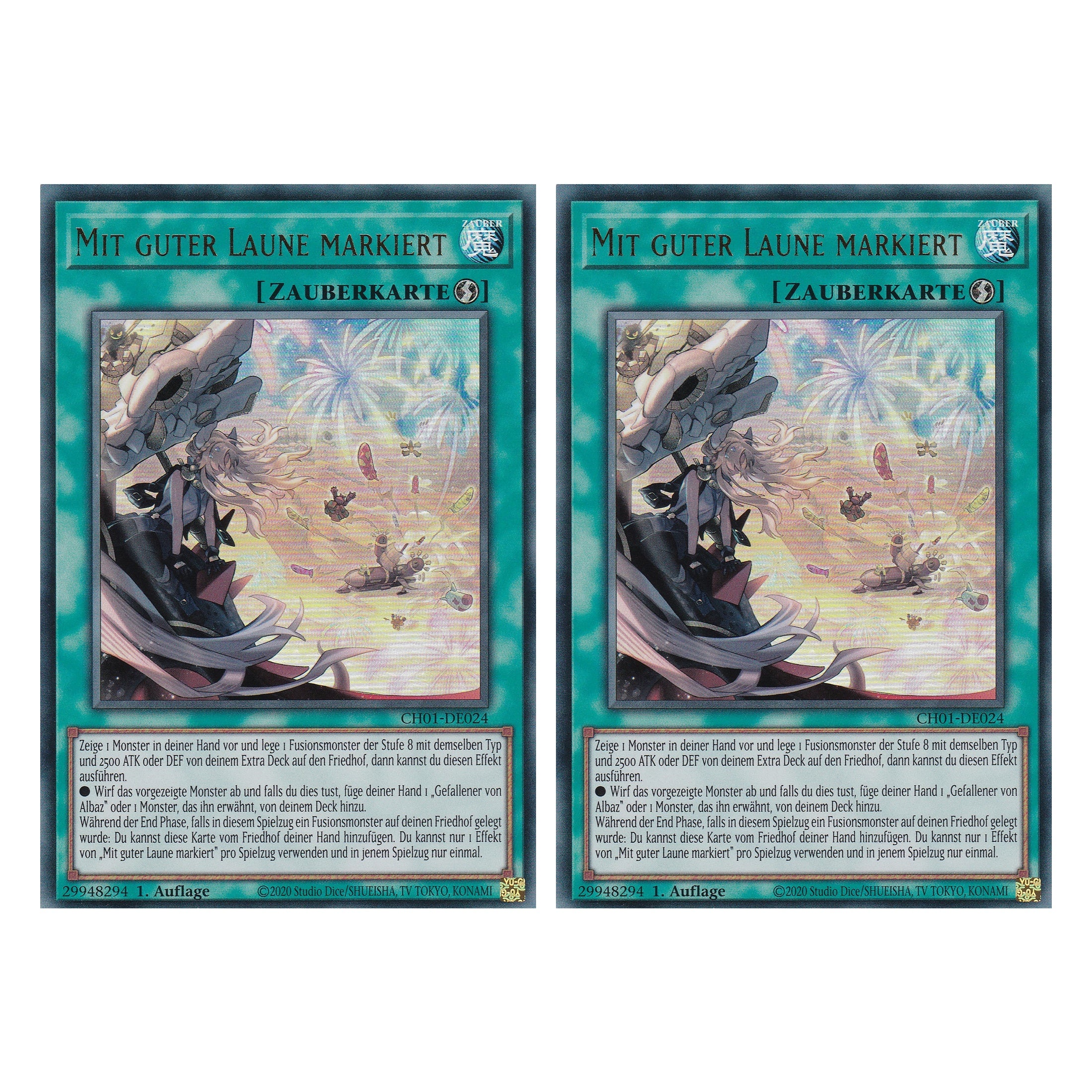 Mit guter Laune markiert - CH01-DE024 - Ultra Rare - Deutsch - 1. Auflage - The Chronicles Deck: The Fallen & The Virtuous - Duo Set (2 Stück) - Yugioh