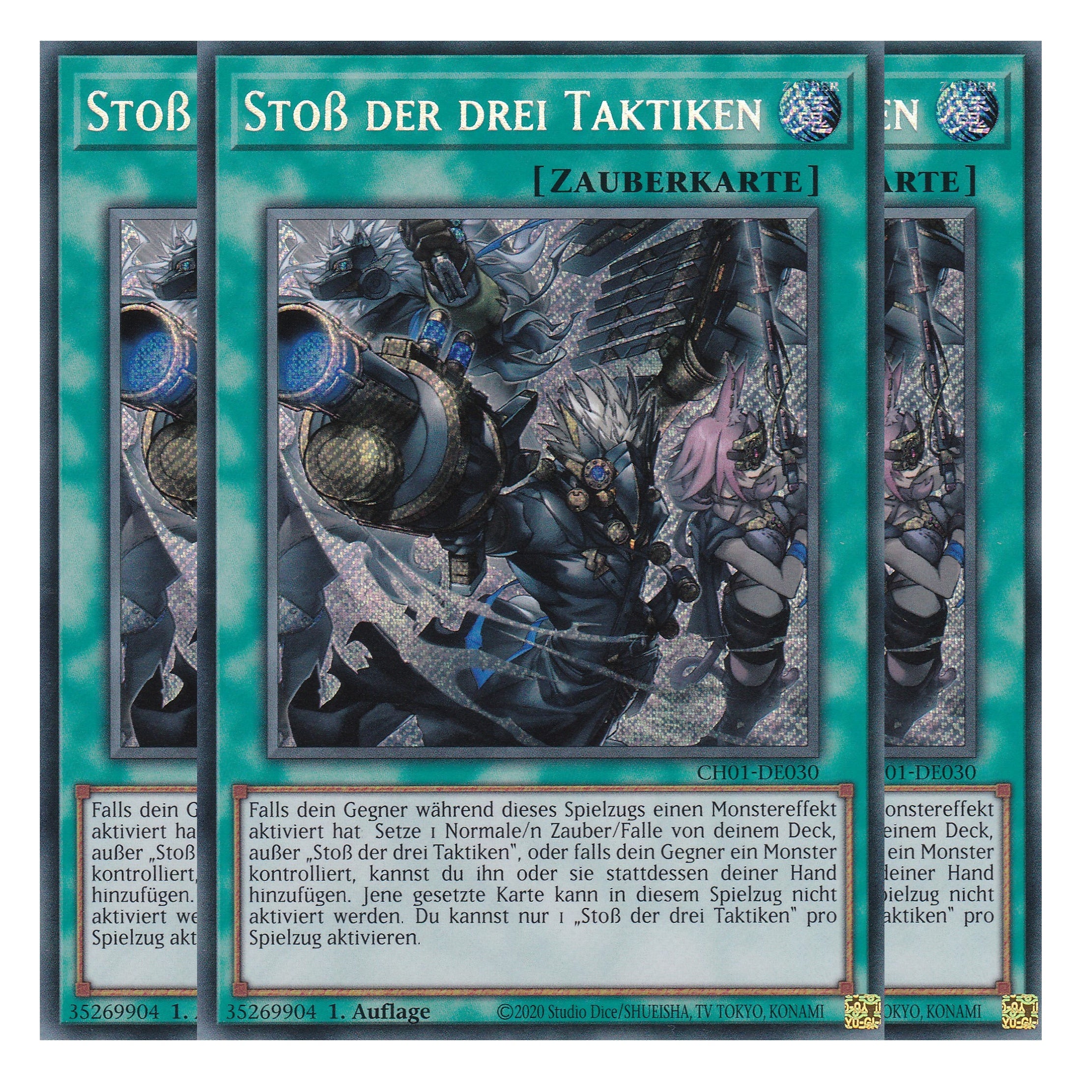 Stoß der drei Taktiken - CH01-DE030 - Secret Rare - Deutsch - 1. Auflage - The Chronicles Deck: The Fallen & The Virtuous - Playset (3 Kopien) - Yu-Gi-Oh!