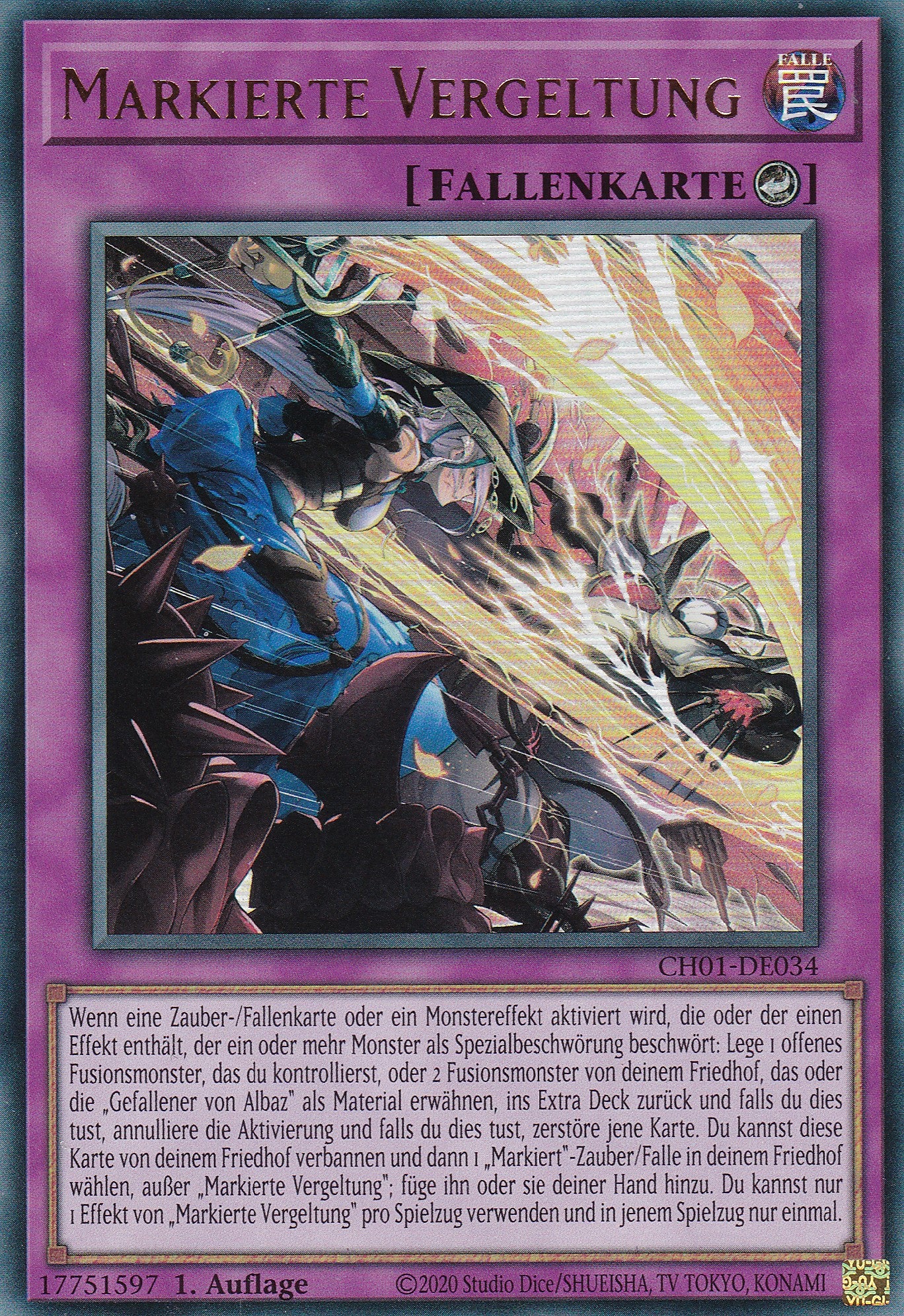 Markierte Vergeltung – CH01-DE034 – Ultra Rare – Deutsch – 1. Auflage – The Chronicles Deck: The Fallen & The Virtuous