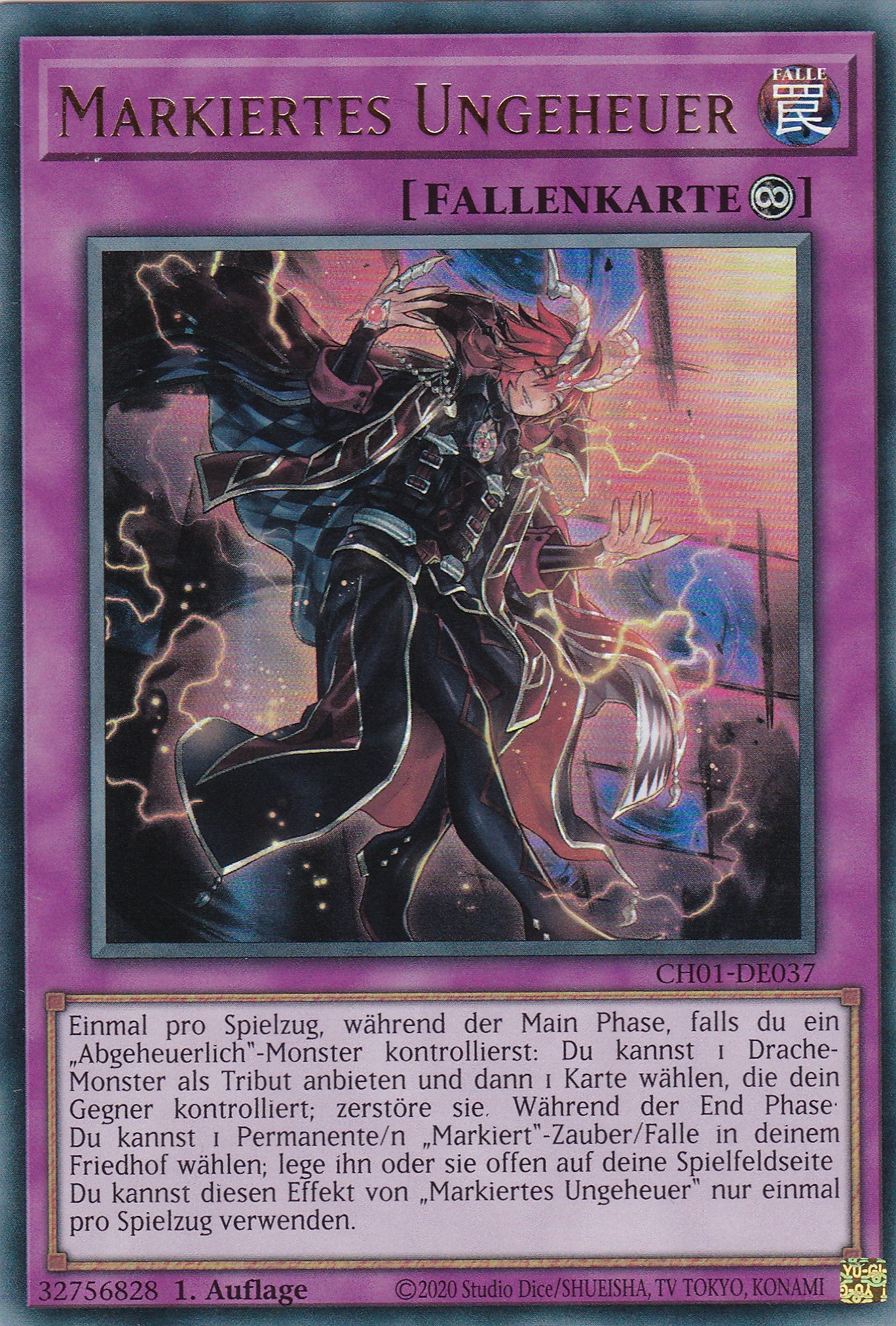 Markiertes Ungeheuer – CH01-DE037 – Ultra Rare – Deutsch – 1. Auflage – The Chronicles Deck: The Fallen & The Virtuous