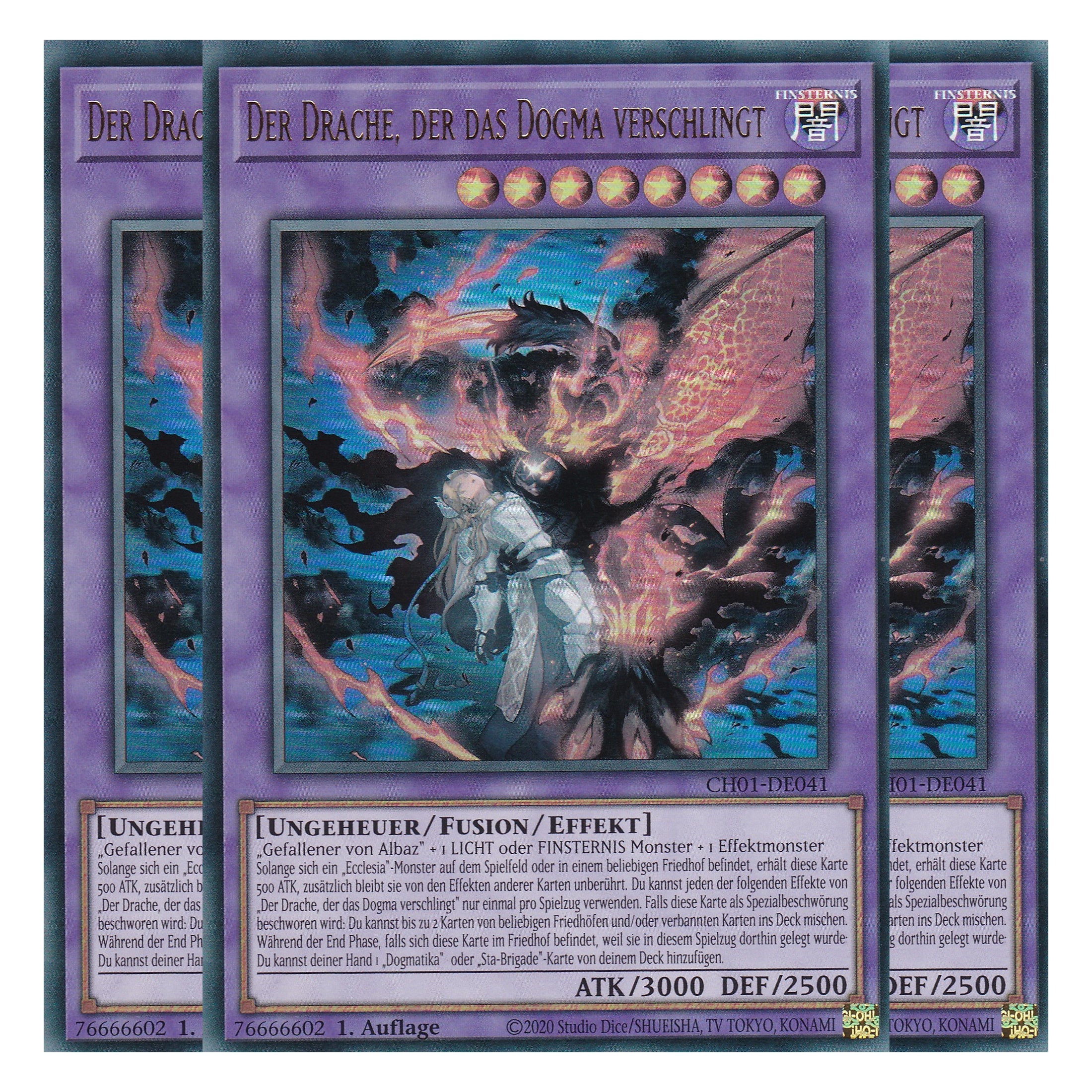 Der Drache, der das Dogma verschlingt - CH01-DE041 - Ultra Rare - Deutsch - 1. Auflage - The Chronicles Deck: The Fallen & The Virtuous - Playset (3 Kopien) - Yu-Gi-Oh!