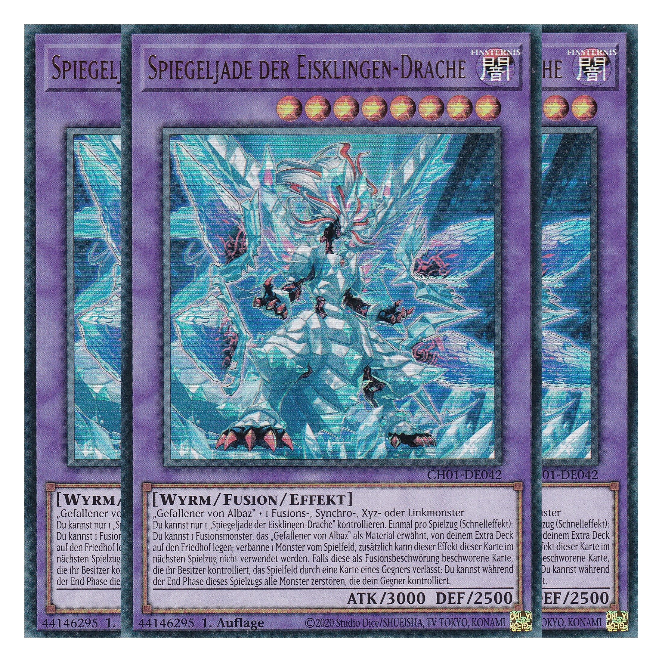 Spiegeljade der Eisklingen-Drache - CH01-DE042 - Ultra Rare - Deutsch - 1. Auflage - The Chronicles Deck: The Fallen & The Virtuous - Playset (3 Kopien) - Yu-Gi-Oh!