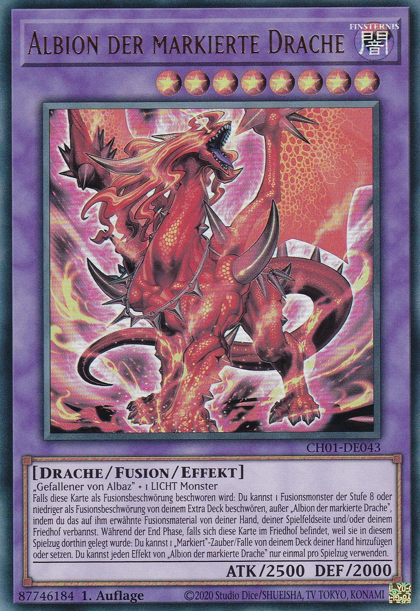 Albion der markierte Drache – CH01-DE043 – Ultra Rare – Deutsch – 1. Auflage – The Chronicles Deck: The Fallen & The Virtuous