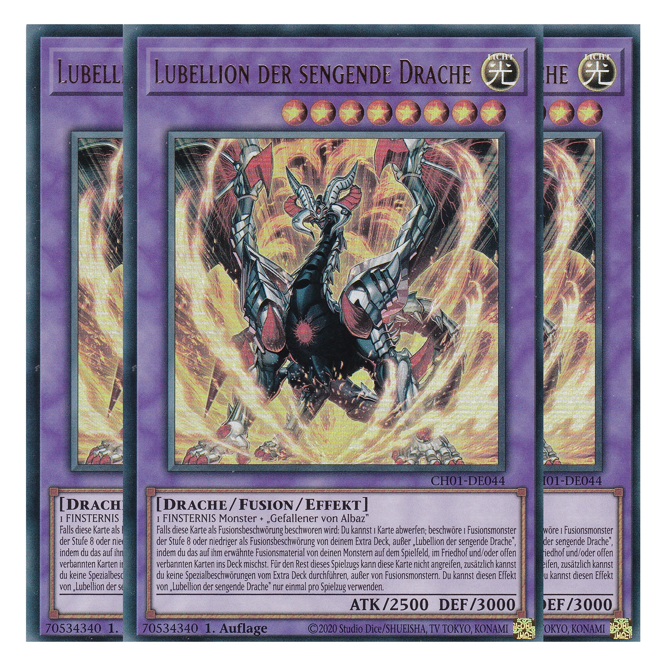 Lubellion der sengende Drache - CH01-DE044 - Ultra Rare - Deutsch - 1. Auflage - The Chronicles Deck: The Fallen & The Virtuous - Playset (3 Kopien) - Yu-Gi-Oh!
