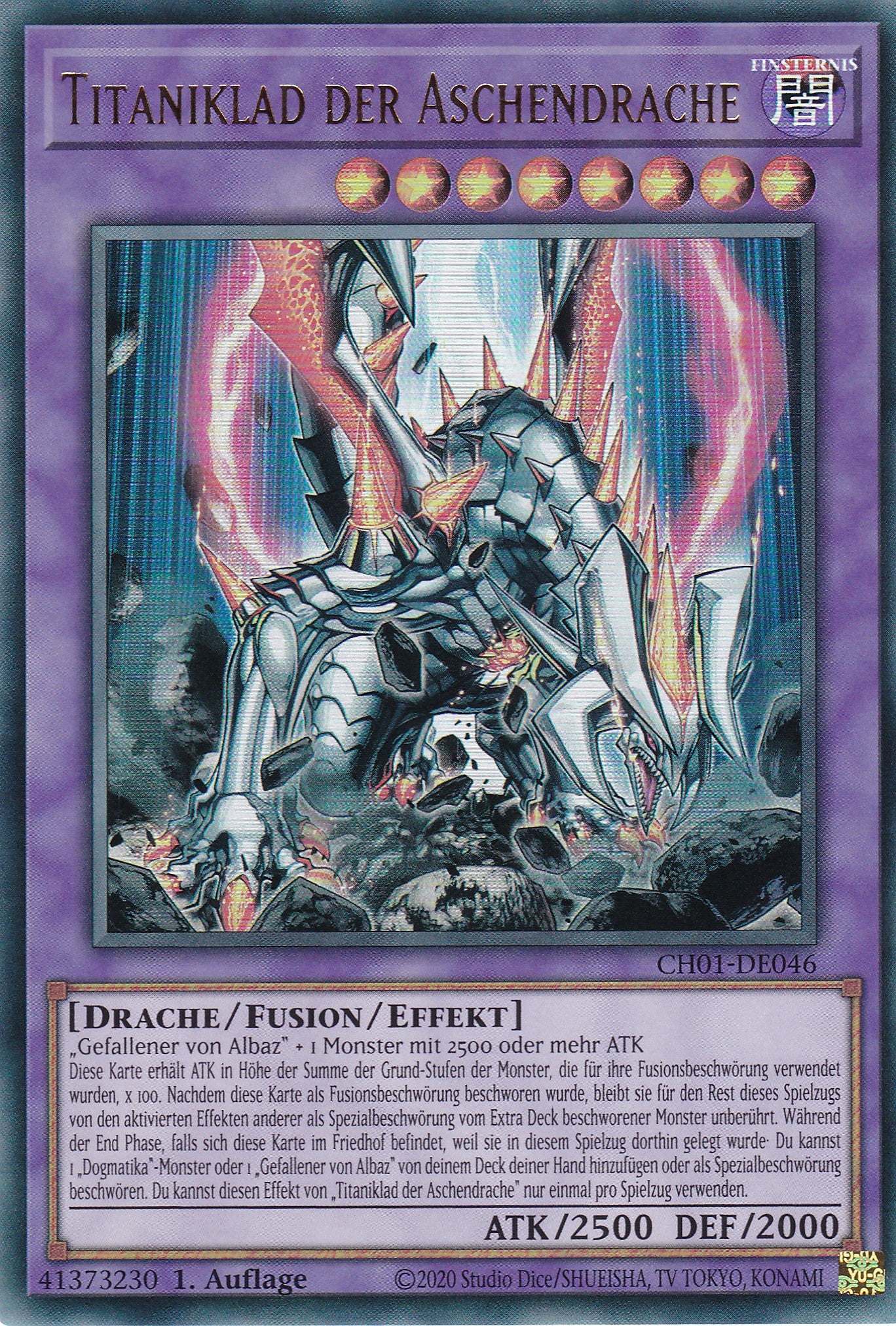 Titaniklad der Aschendrache – CH01-DE046 – Ultra Rare – Deutsch – 1. Auflage – The Chronicles Deck: The Fallen & The Virtuous