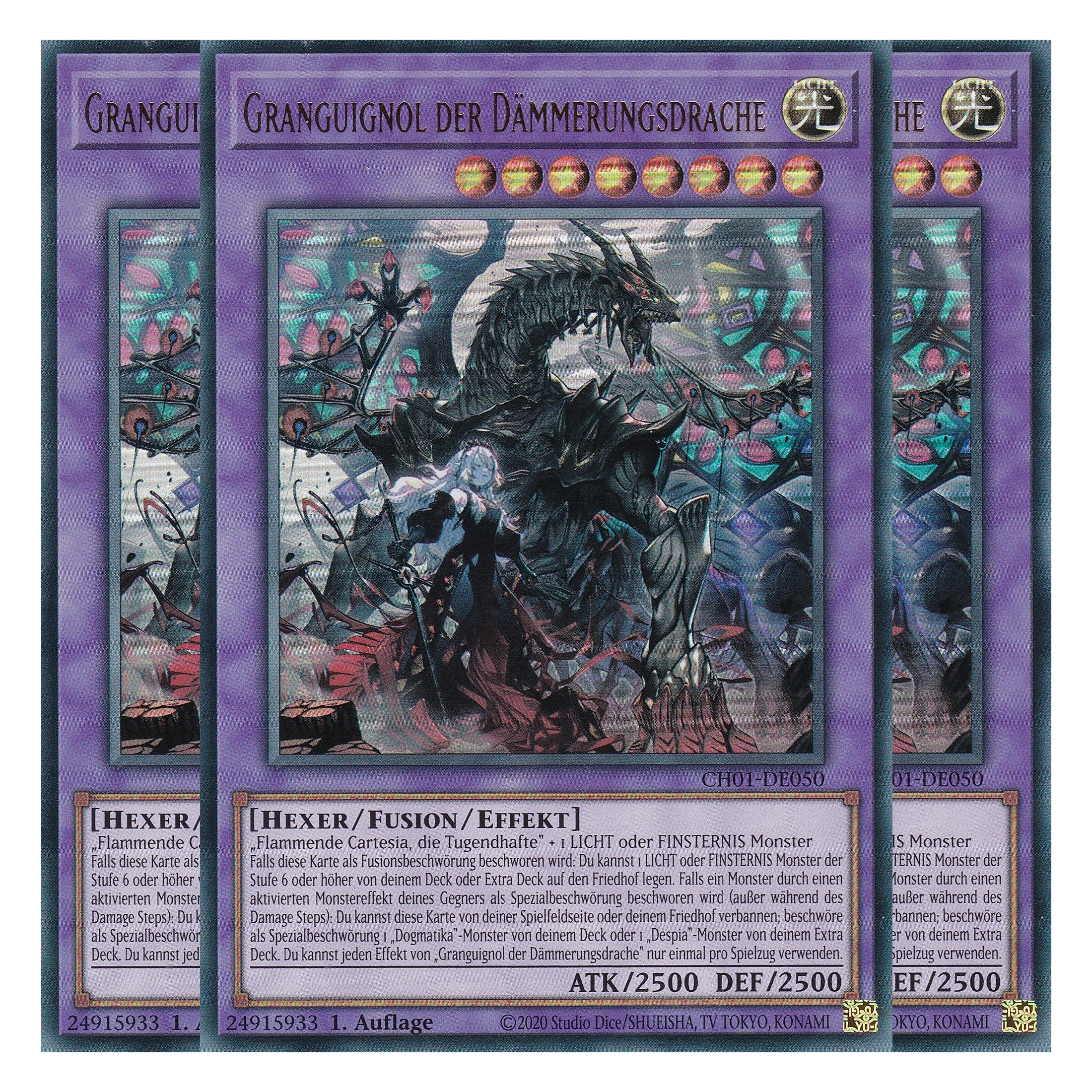 Granguignol der Dämmerungsdrache - CH01-DE050 - Ultra Rare - Deutsch - 1. Auflage - The Chronicles Deck: The Fallen & The Virtuous - Playset (3 Kopien)