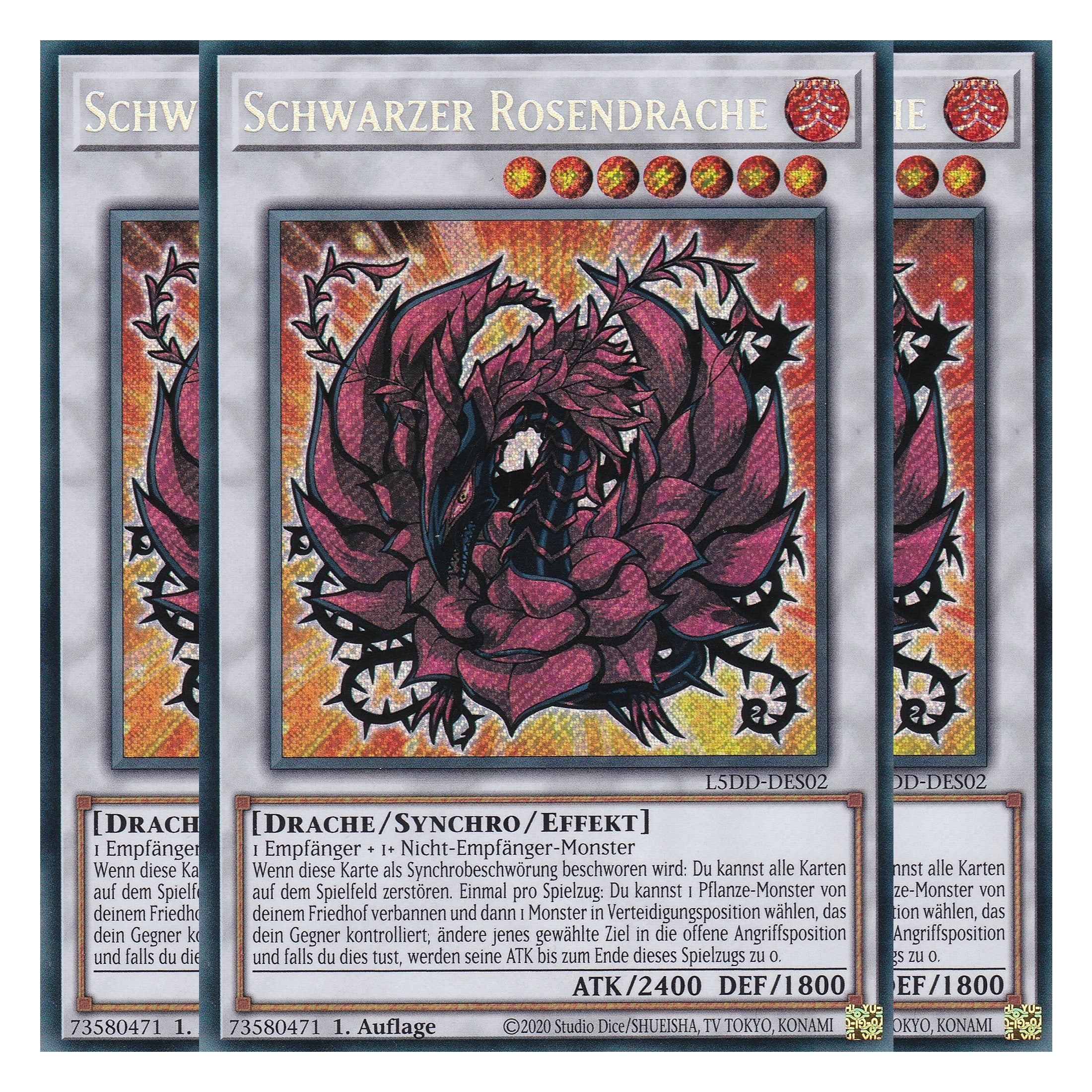 Schwarzer Rosendrache - L5DD-DES02 - Secret Rare - Deutsch - 1. Auflage - Legendary 5D's Decks - Playset (3 Kopien) - Yu-Gi-Oh!