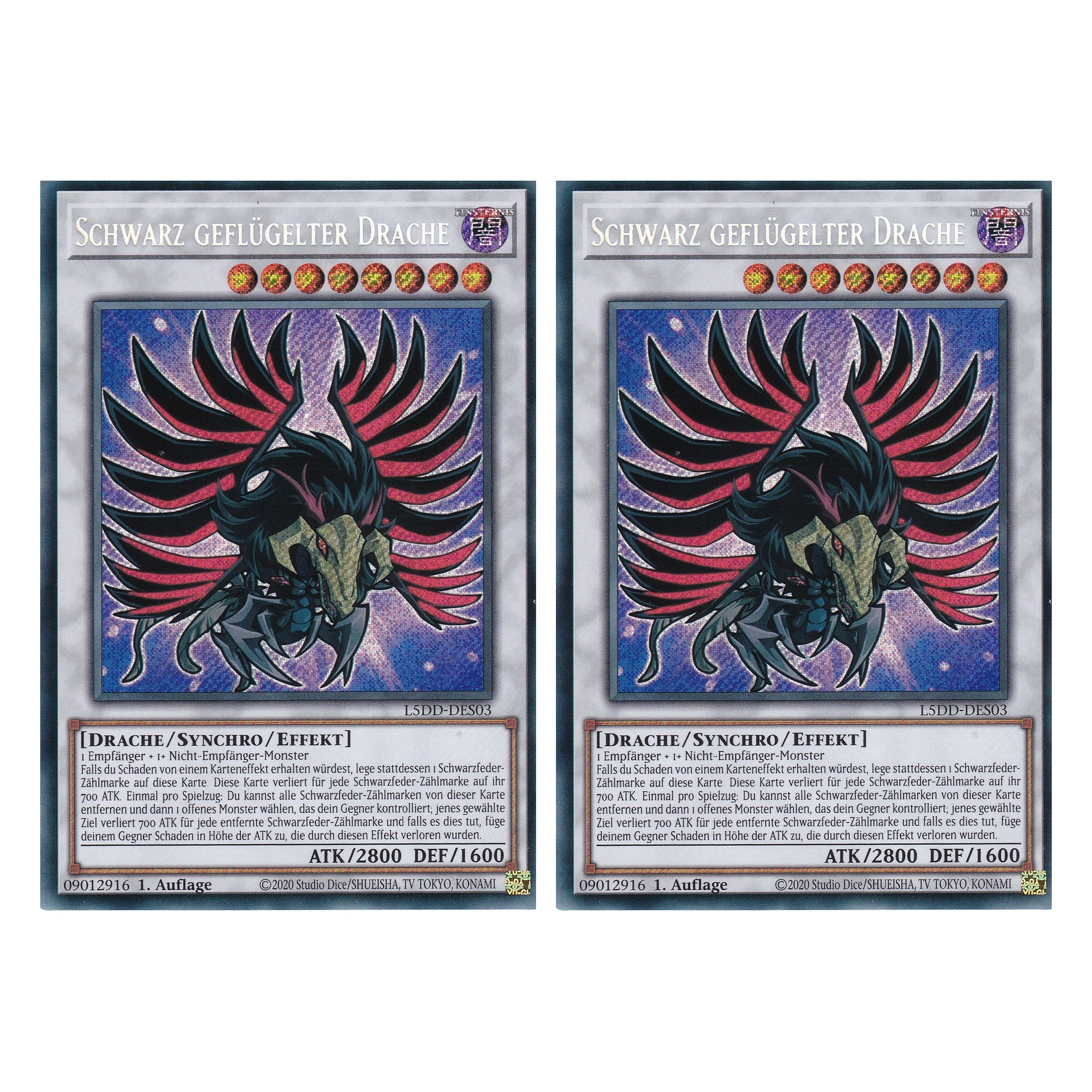 Schwarz geflügelter Drache - L5DD-DES03 - Secret Rare - Deutsch - 1. Auflage - Legendary 5D's Decks - Duo Set (2 Stück) - Yu-Gi-Oh!
