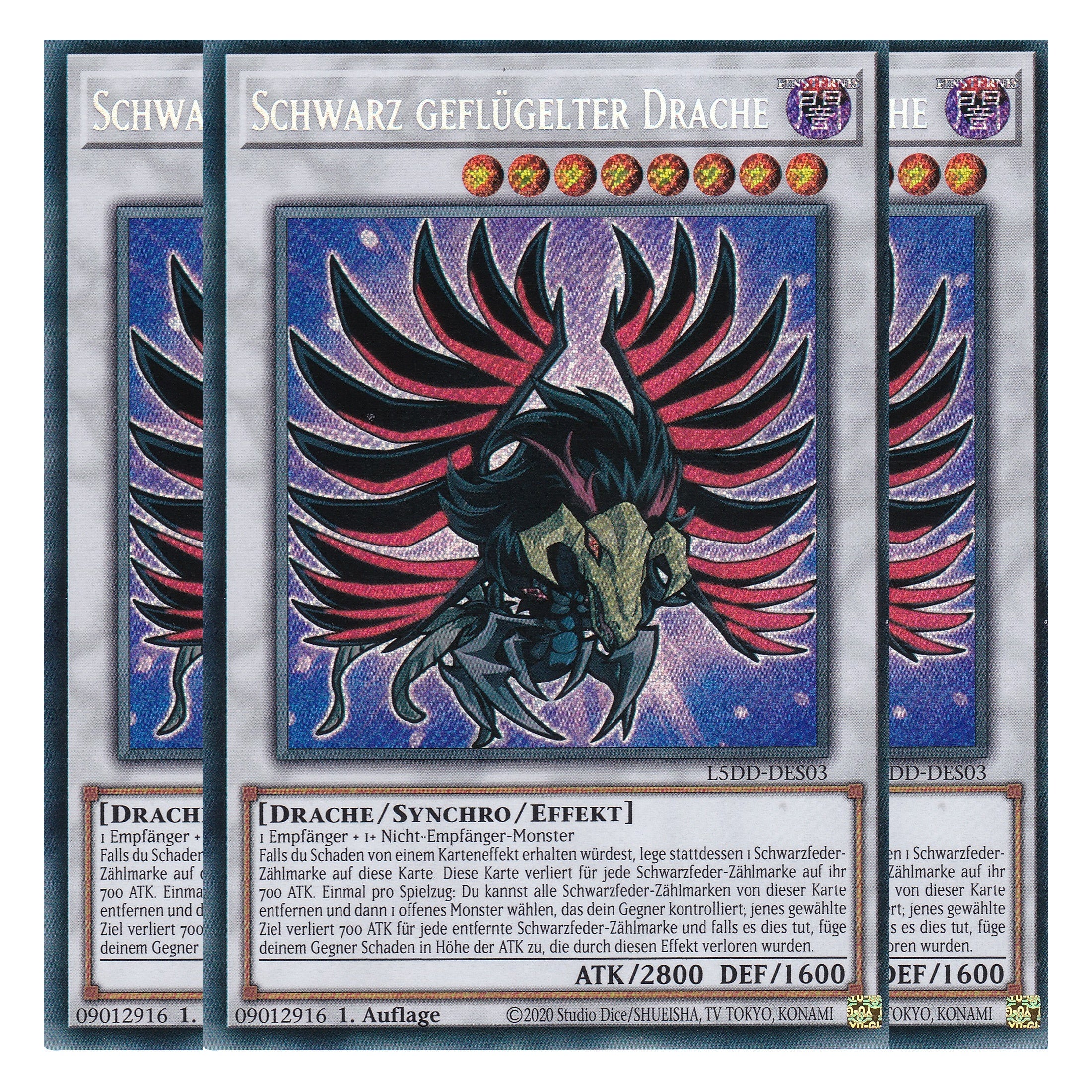 Schwarz geflügelter Drache - L5DD-DES03 - Secret Rare - Deutsch - 1. Auflage - Legendary 5D's Decks - Playset (3 Kopien)