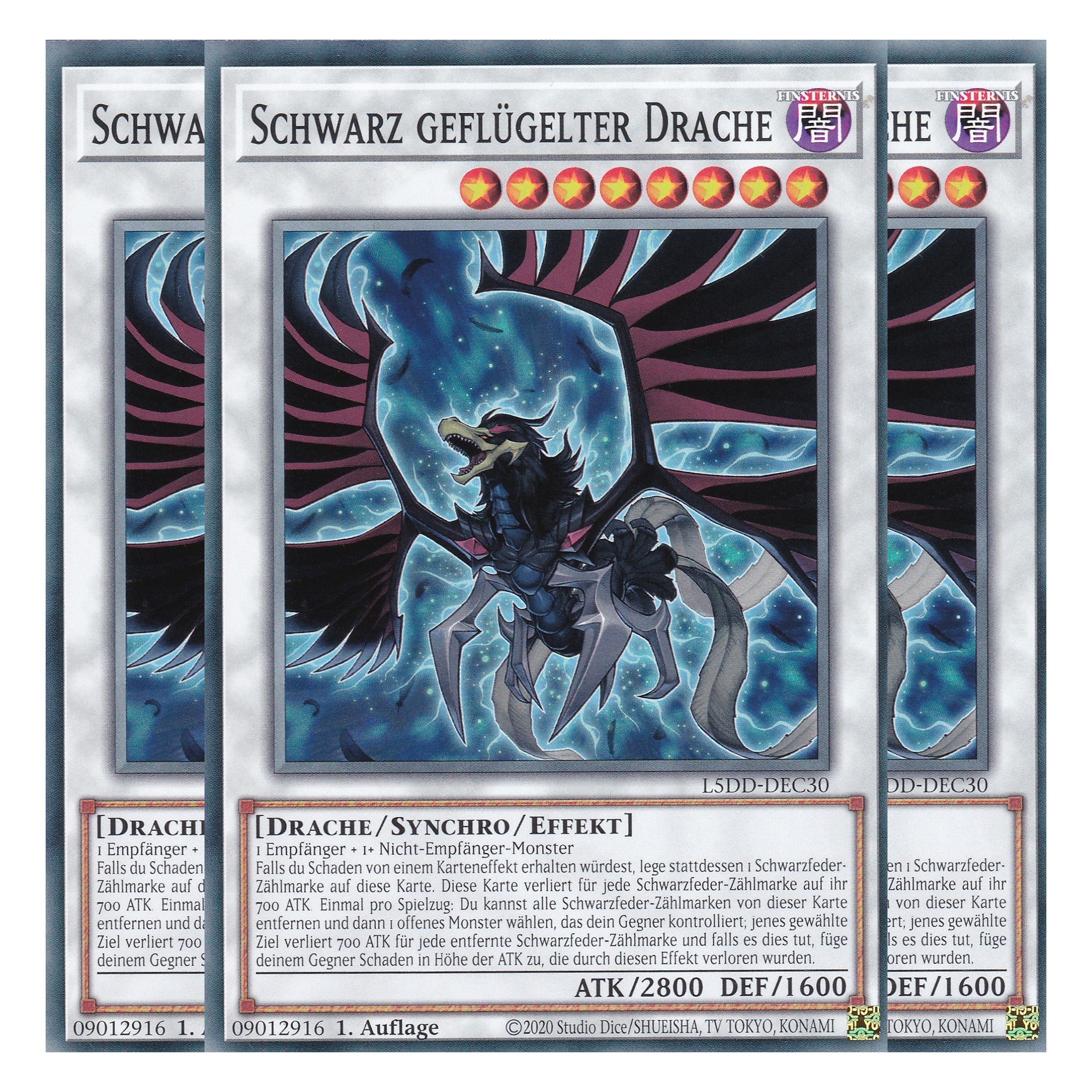 Schwarz geflügelter Drache - L5DD-DEC30 - Common - Deutsch - 1. Auflage - Legendary 5D's Decks - Playset (3 Kopien) - Yu-Gi-Oh!
