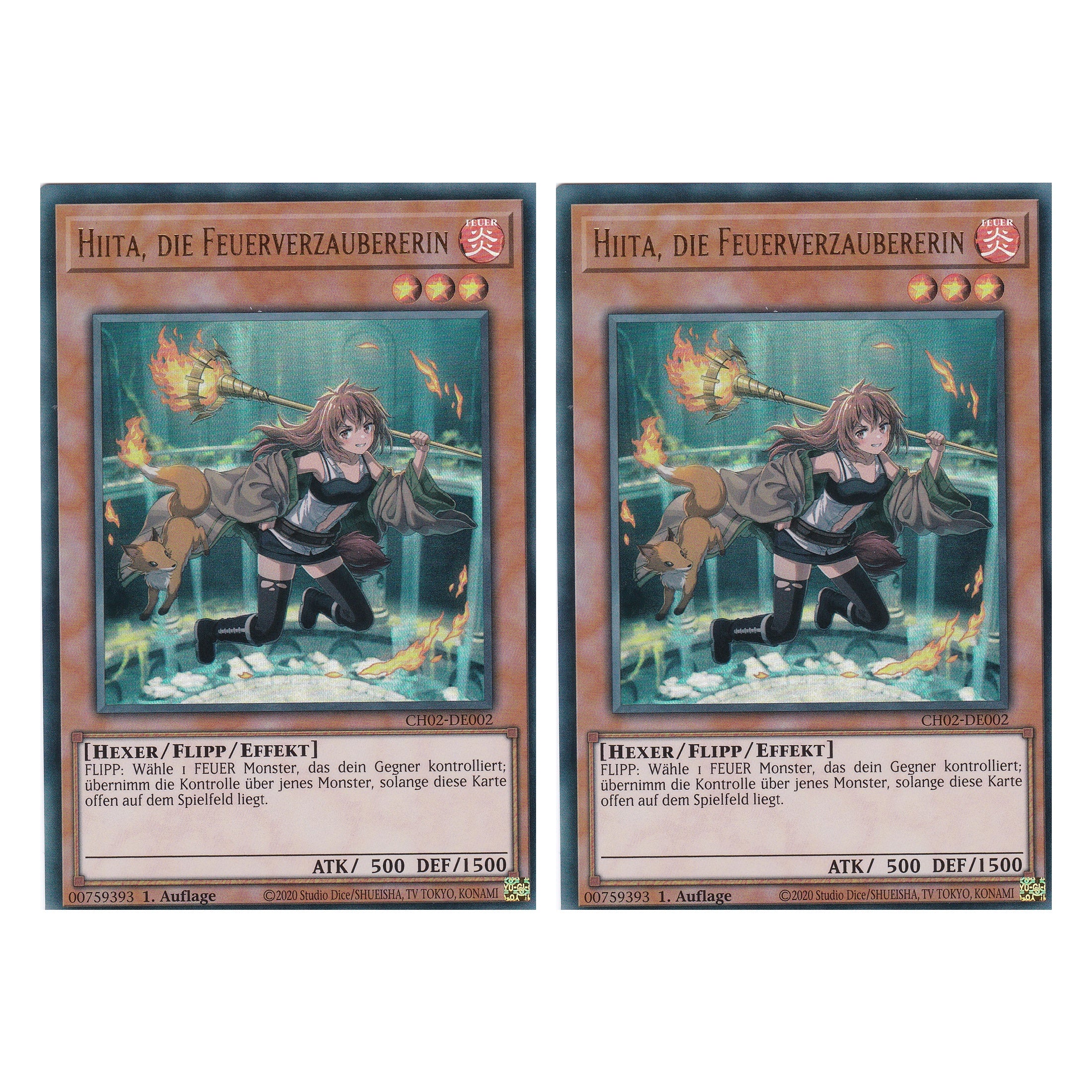 Hiita, die Feuerverzaubererin - CH02-DE002 - Ultra Rare - Deutsch - 1. Auflage - The Chronicles Deck: Spirit Charmers - Duo Set (2 Stück) - Yu-Gi-Oh!
