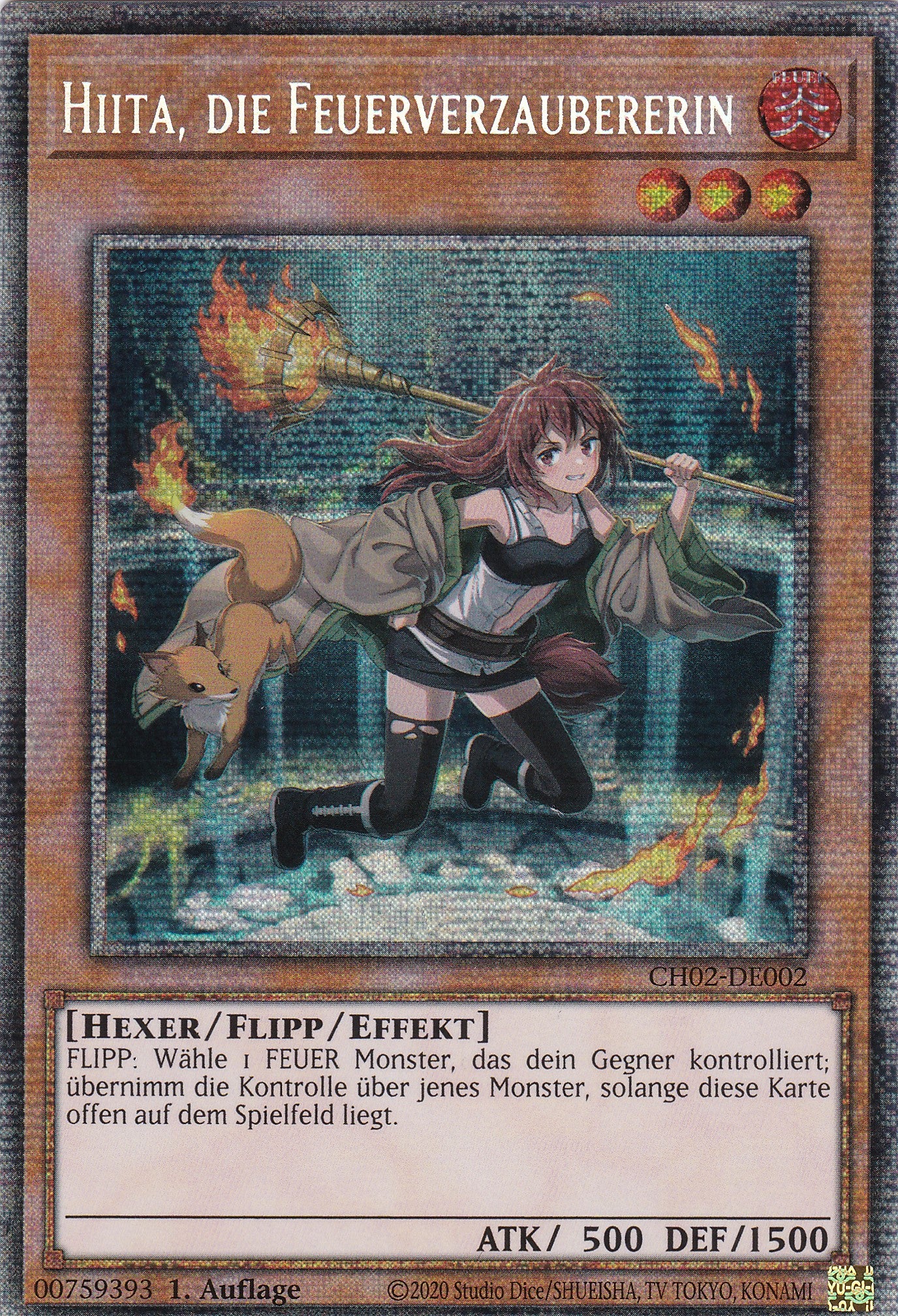 Hiita, die Feuerverzaubererin - CH02-DE002 - Starlight Rare - Deutsch - 1. Auflage - Yugioh - The Chronicles Deck: Spirit Charmers