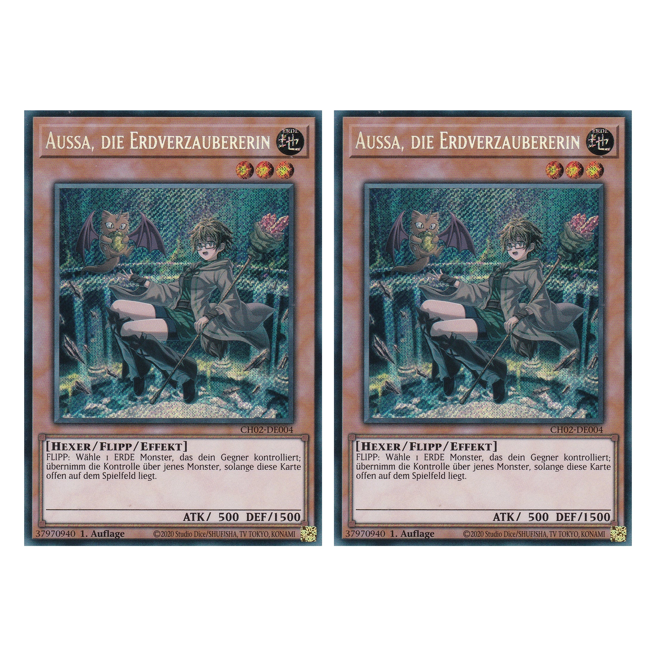 Aussa, die Erdverzaubererin - CH02-DE004 - Secret Rare - Deutsch - 1. Auflage - The Chronicles Deck: Spirit Charmers - Duo Set (2 Stück) - Yu-Gi-Oh!
