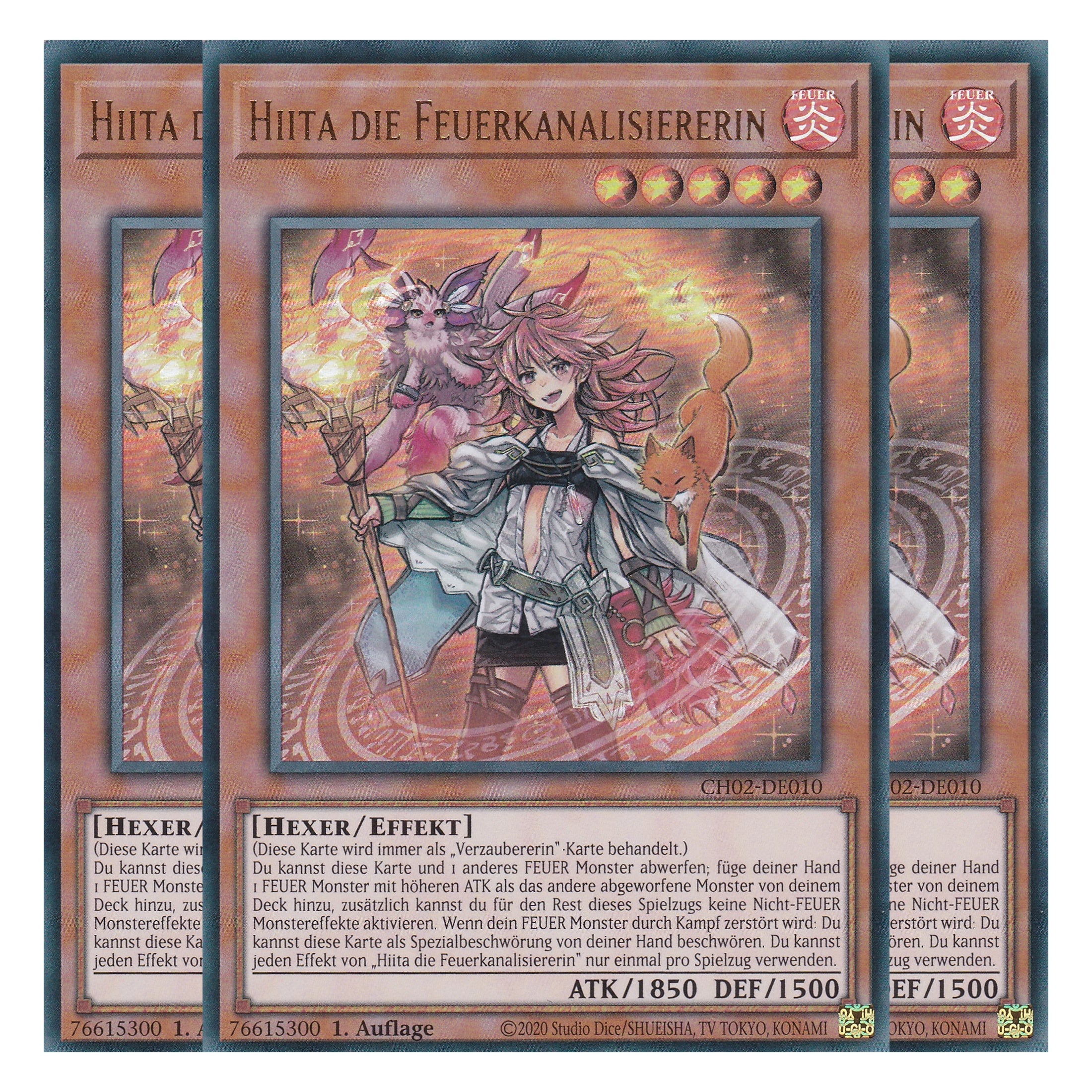 Hiita die Feuerkanalisiererin - CH02-DE010 - Ultra Rare - Deutsch - 1. Auflage - The Chronicles Deck: Spirit Charmers - Playset (3 Kopien)