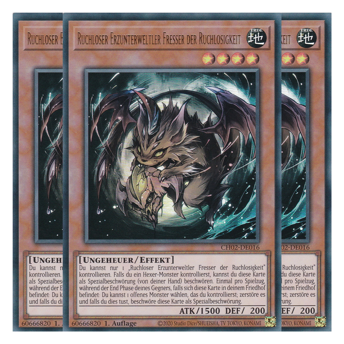 Ruchloser Erzunterweltler Fresser der Ruchlosigkeit - CH02-DE016 - Ultra Rare - Deutsch - 1. Auflage - The Chronicles Deck: Spirit Charmers - Playset (3 Kopien)