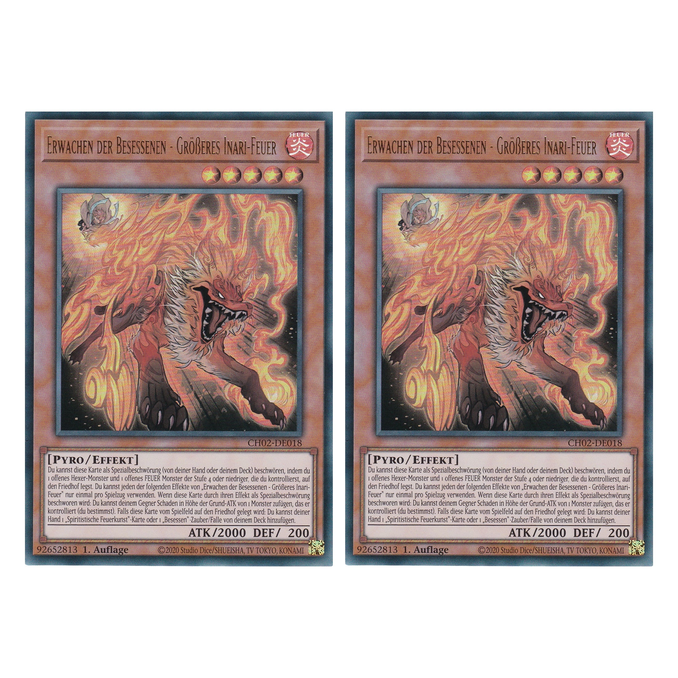Erwachen der Besessenen - Größeres Inari-Feuer - CH02-DE018 - Ultra Rare - Deutsch - 1. Auflage - The Chronicles Deck: Spirit Charmers - Duo Set (2 Stück) - Yugioh